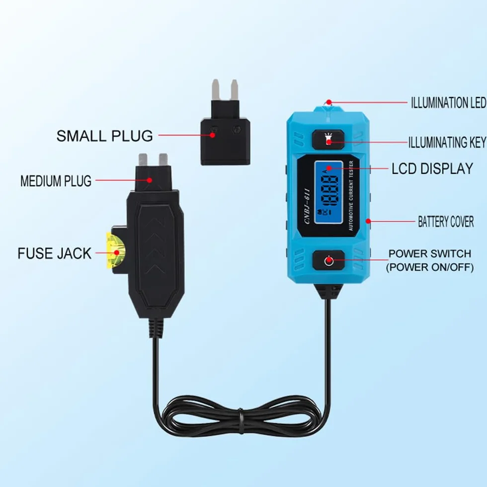 Yctze Probador de Corriente de Automóvil con Pantalla de Fondo de Retroiluminación LCD LED Light Car Sauge para la Detección de Corriente