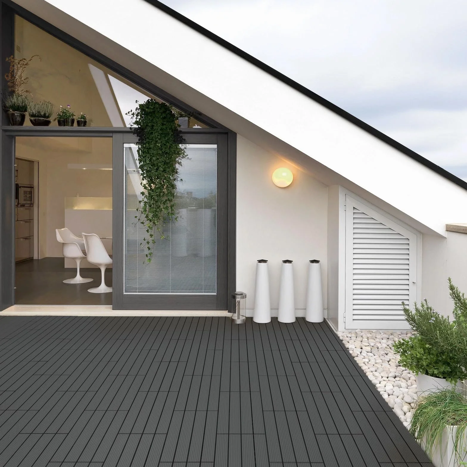 YOEVU - Baldosas de Exterior de Madera Composite WPC | Antideslizantes y Resistentes al Agua | Fácil Instalación | 1.08m² | Set de 6, Patio y Jardín, 30X60cm (Antracita)
