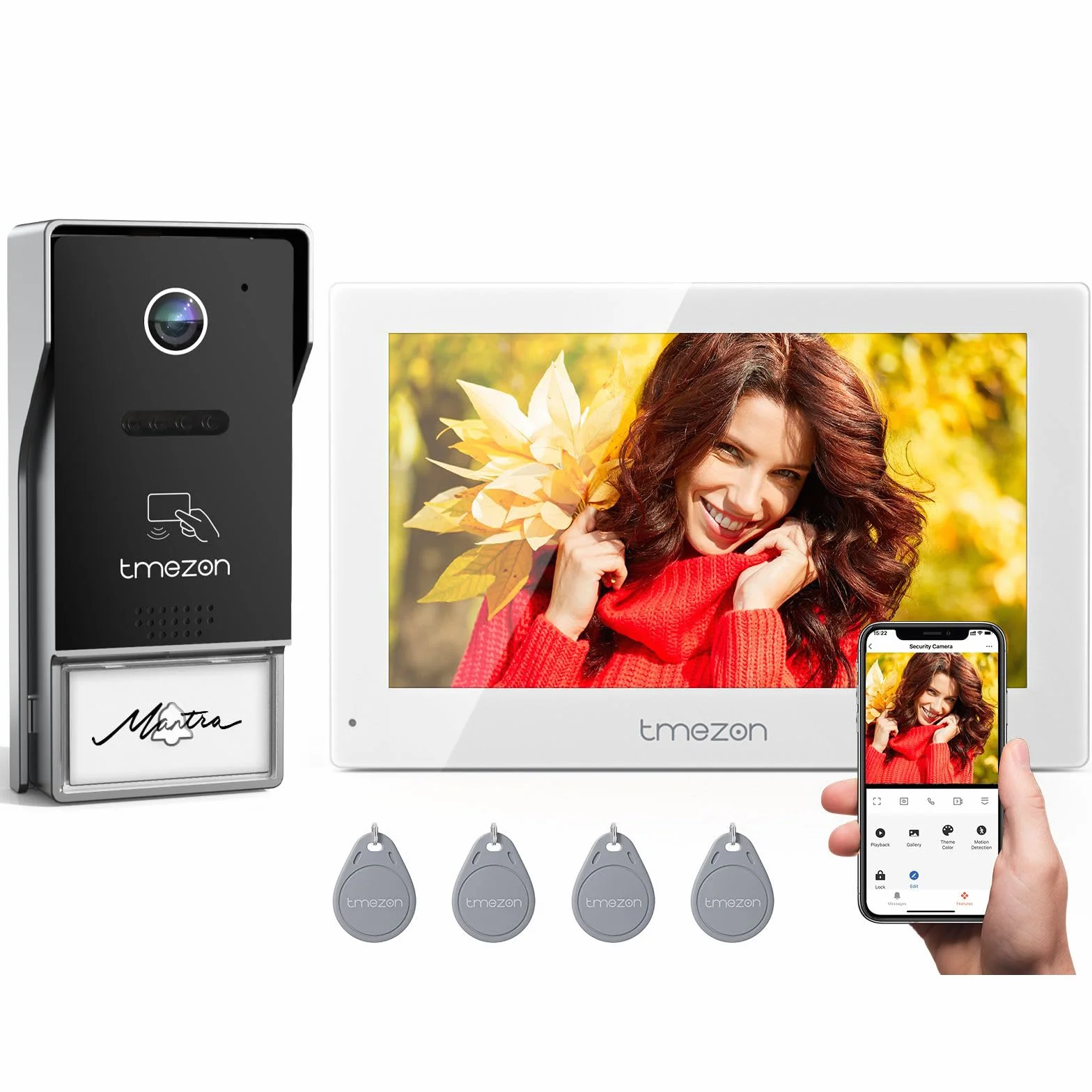 TMEZON Videoportero WiFi 2 Hilos, Video Portero Automático 1080P, 7"Pantalla Táctil a Color, Visión Nocturna, Apertura por APP y Tarjeta, Detección de Movimiento, Grabación y Reproducción,Impermeable