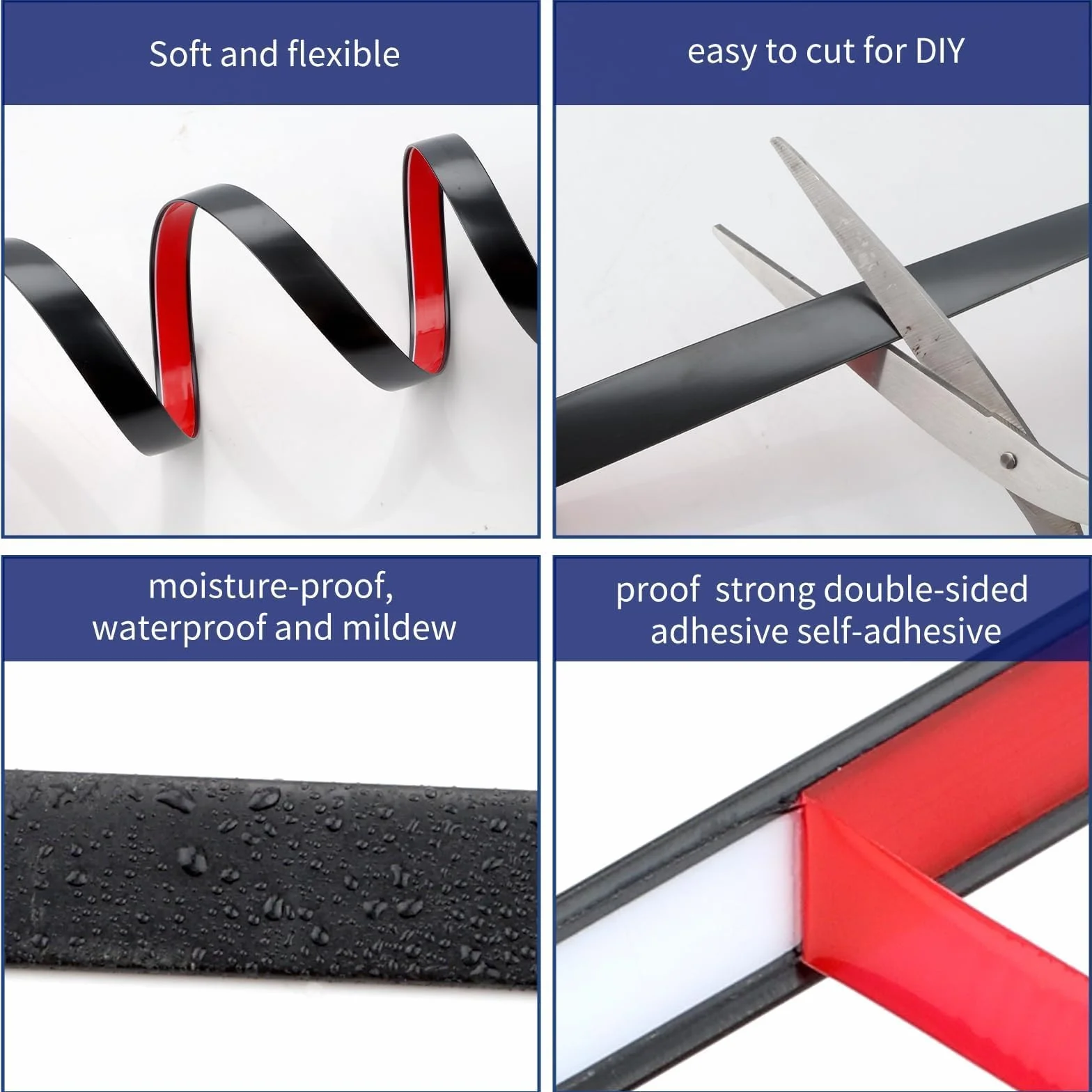 Molduras de Pared Autoadhesivas PVC Flexible 7 m x 1 cm Negro para Decoración de Espejos Ventanas