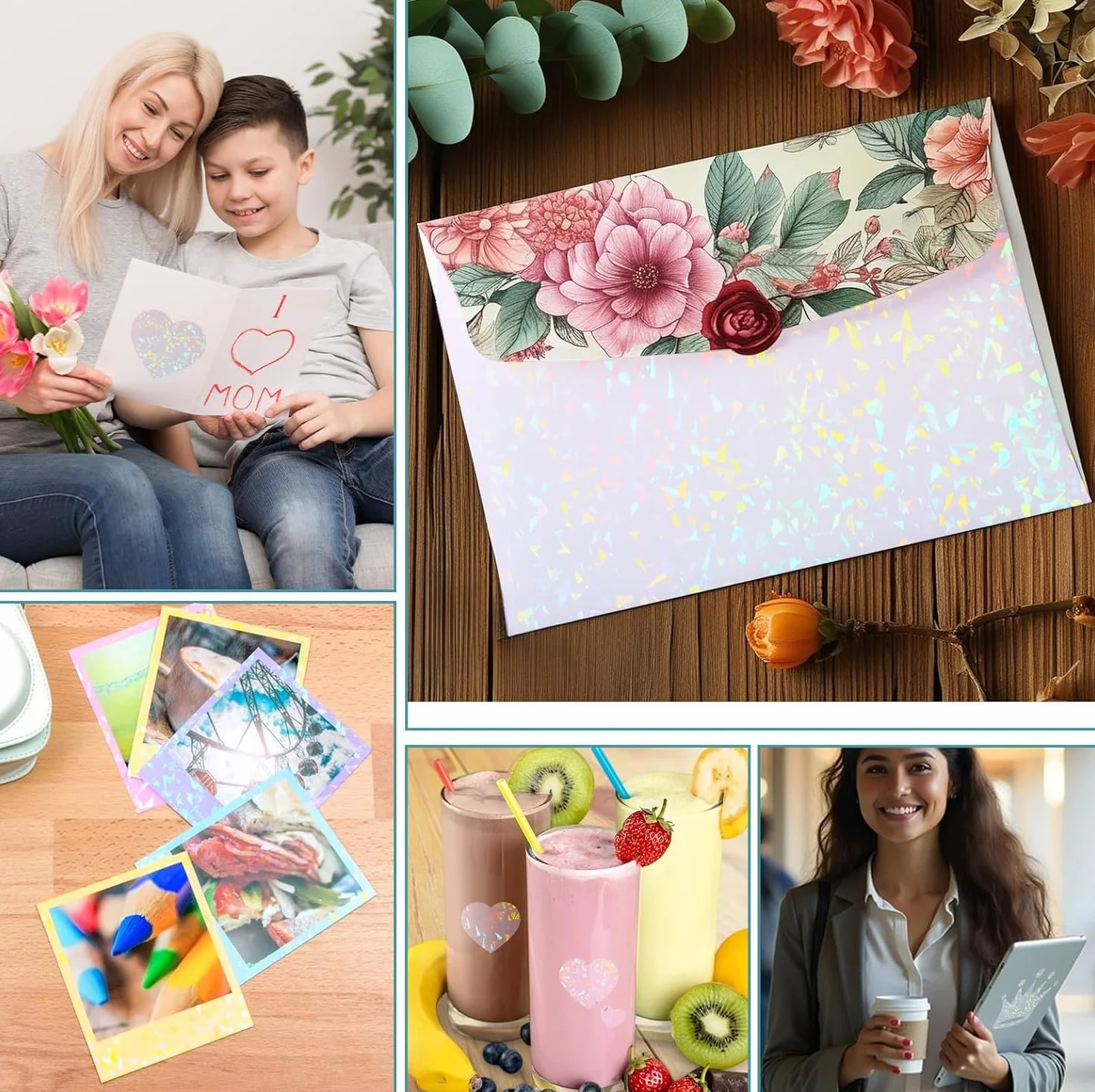 Papel Adhesivo Holográfico A4 50mic Película Transparente Impermeable Laminado en Frío 20 Piezas Vidrio Roto