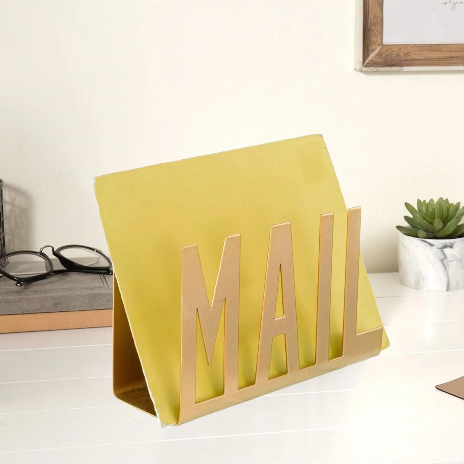 Soporte Organizador de Correo de Metal para Escritorio, Estante de Diseño Hueco para Facturas y Papeles