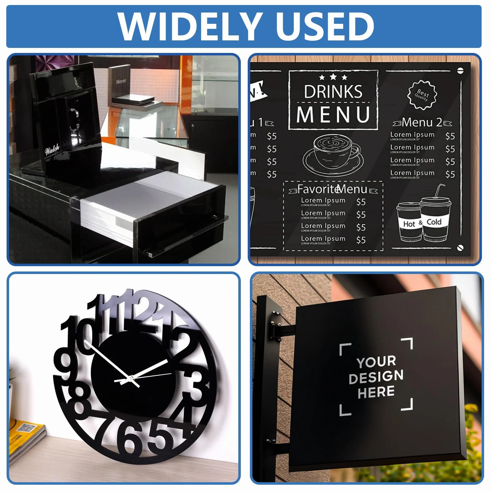 Placas de Vidrio Acrílico Negro 300 x 300 x 3 mm con Lámina Protectora para Carteles - Plexiglás