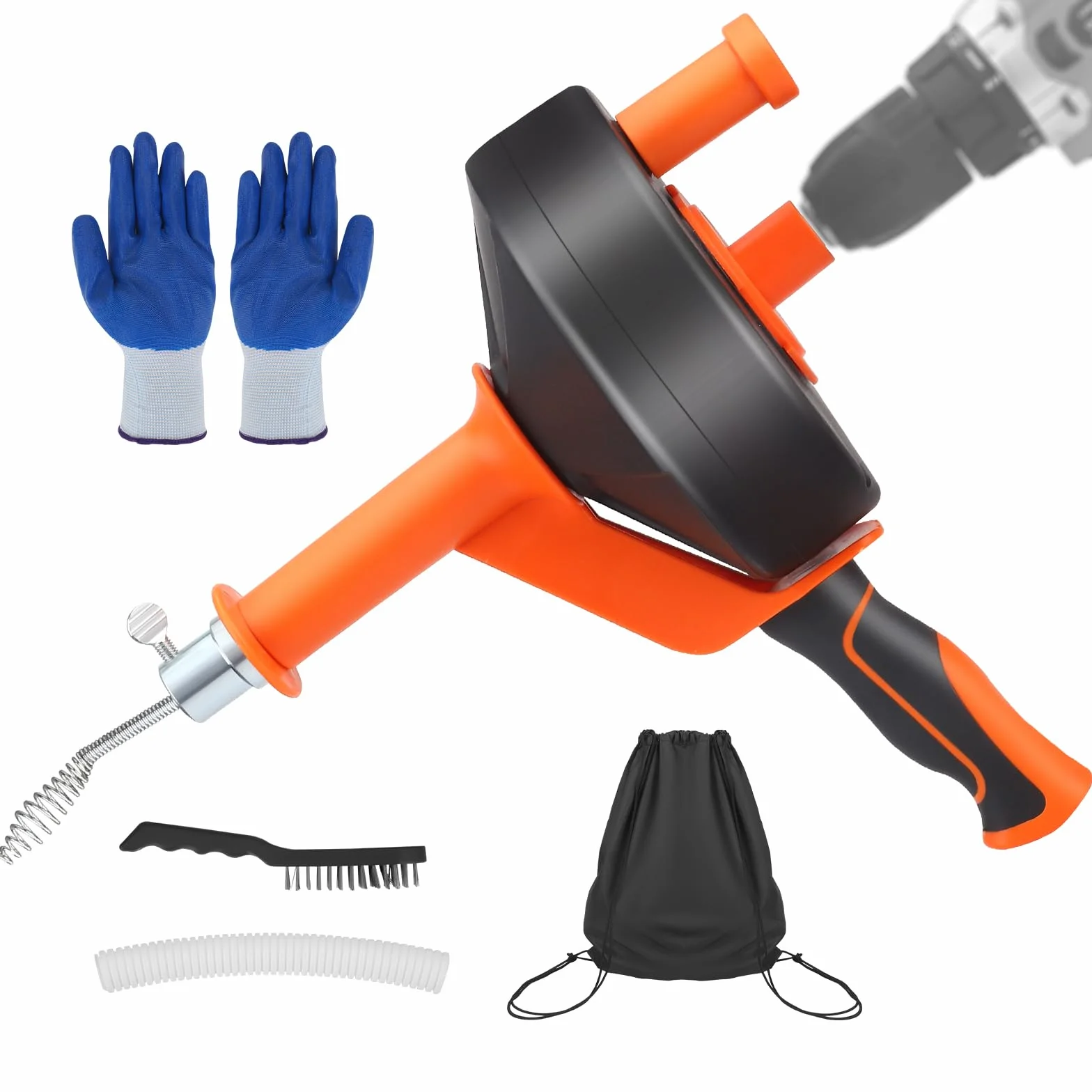 Desatascador Tuberias Profesional,10M Flexible Espiral Desatascar Tuberias para Fregaderos de Cocina, Baños y Duchas. Lncluye Guantes,Bolsa,Cepillo
