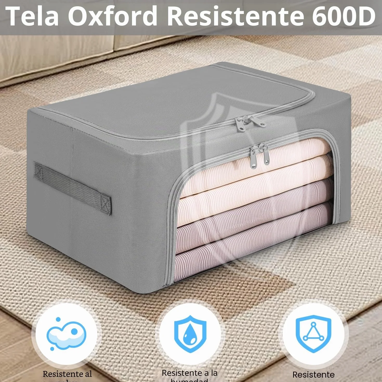 Cajas Almacenaje Ropa con Cremallera Oxford Organizador Armario Gris Claro