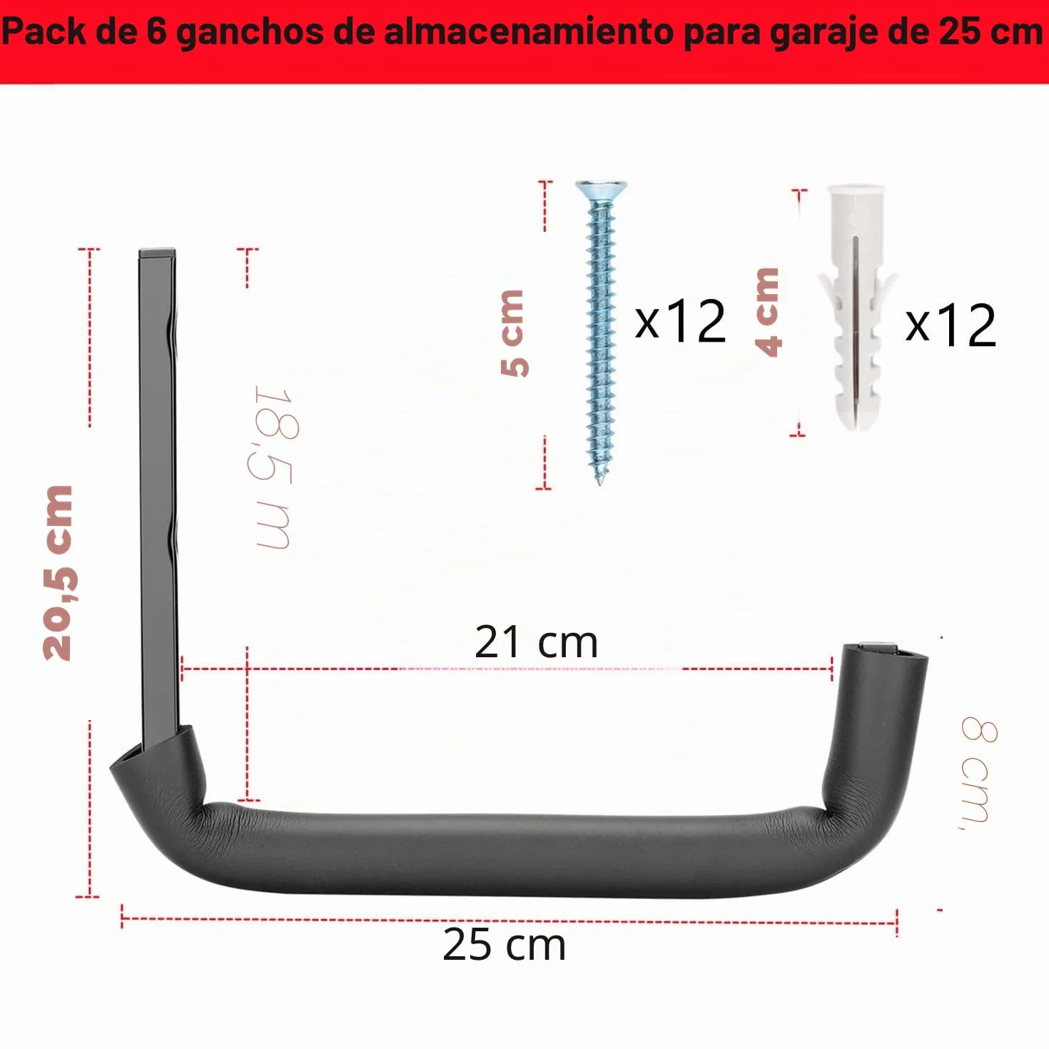 Ganchos de garaje, ganchos de garaje resistentes de 10 pulgadas, ganchos de almacenamiento de montaje en pared para herramientas de jardín, escaleras, bicicletas, artículos voluminos