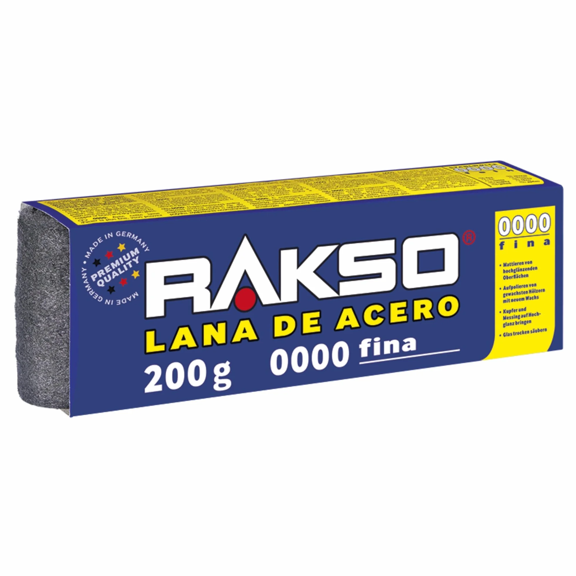 RAKSO Lana de acero extrafina 0000 - Ideal para abrillantar, pulir y limpiar superficies - Accesorios para amoladora