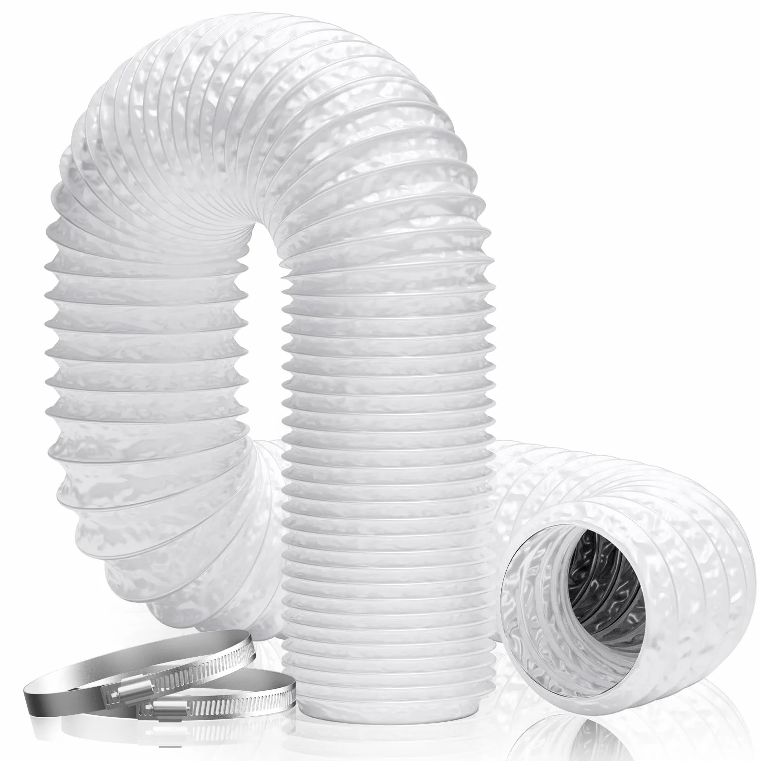 Hon&Guan Tubo de salida de 150 mm de diámetro, tubo de aluminio de PVC de 5 m con 2 abrazaderas para aire acondicionado móvil, secadora, ventilador de extracción, campana extractora, sistema de
