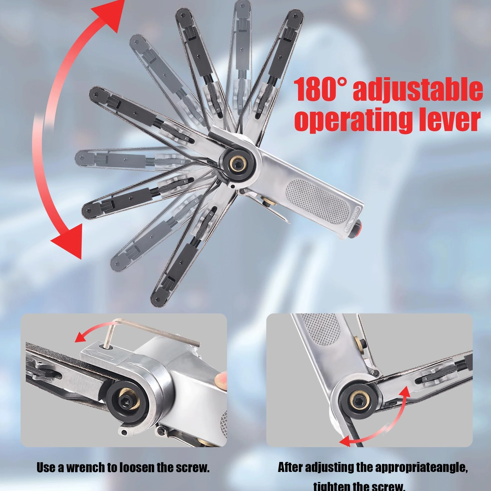 Mini Lijadora Manual de Banda con Mango Giratorio 360°, Pulidora Pequeña, Herramientas Neumáticas, Ideal para Mantenimiento de Equipos y Limpieza de Superficies