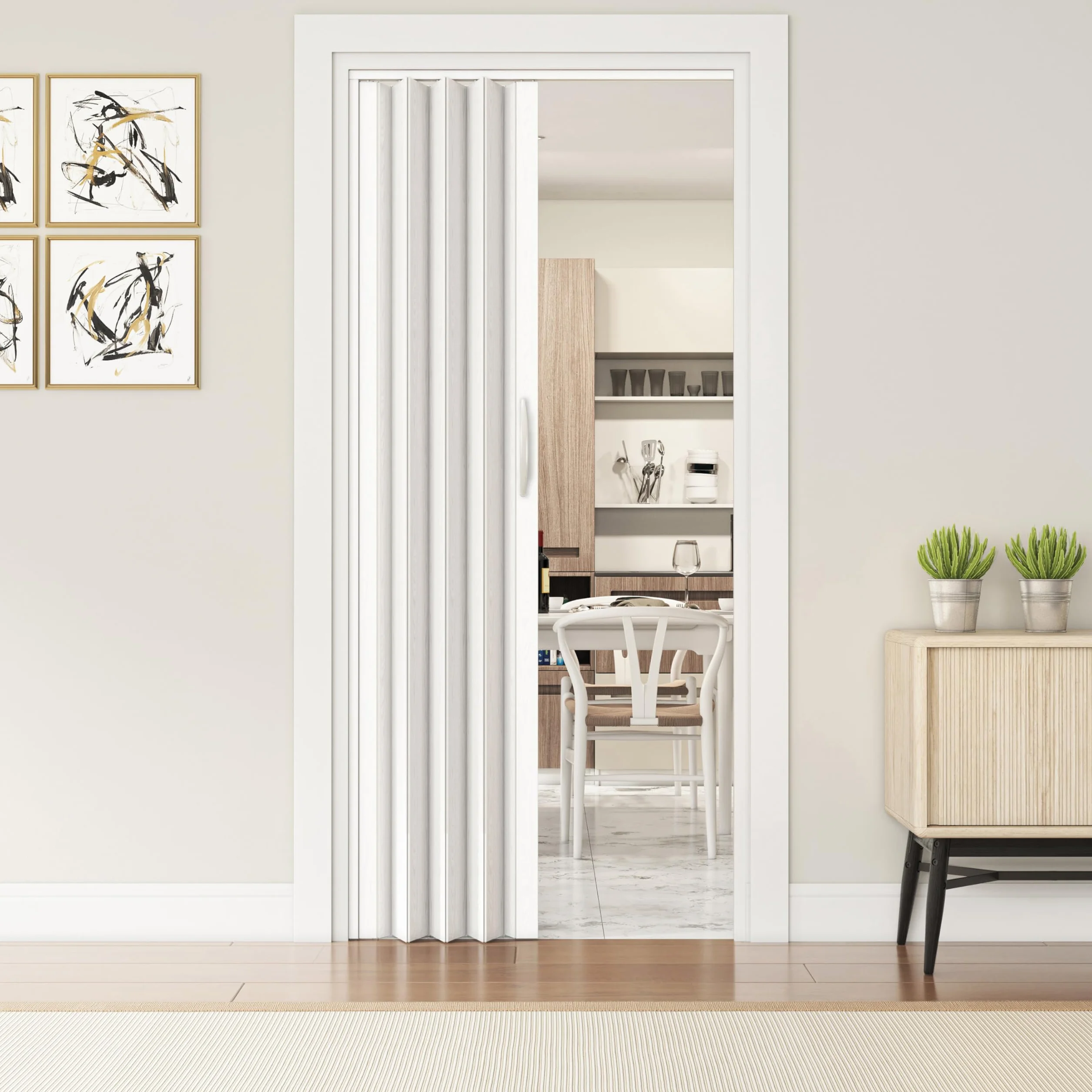 Loft Series - Puertas de acordeón plegables de doble pared de alta calidad, 48 pulgadas de ancho, color blanco