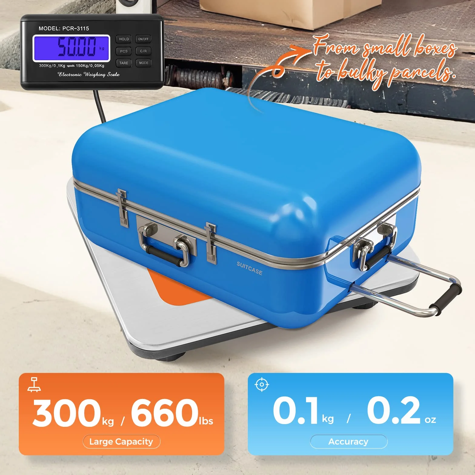 Bonvoisin Báscula para Paquetería Digital 300kg/660lb Balanza para Envíos con Pantalla LCD Grande, 36cmx30cm