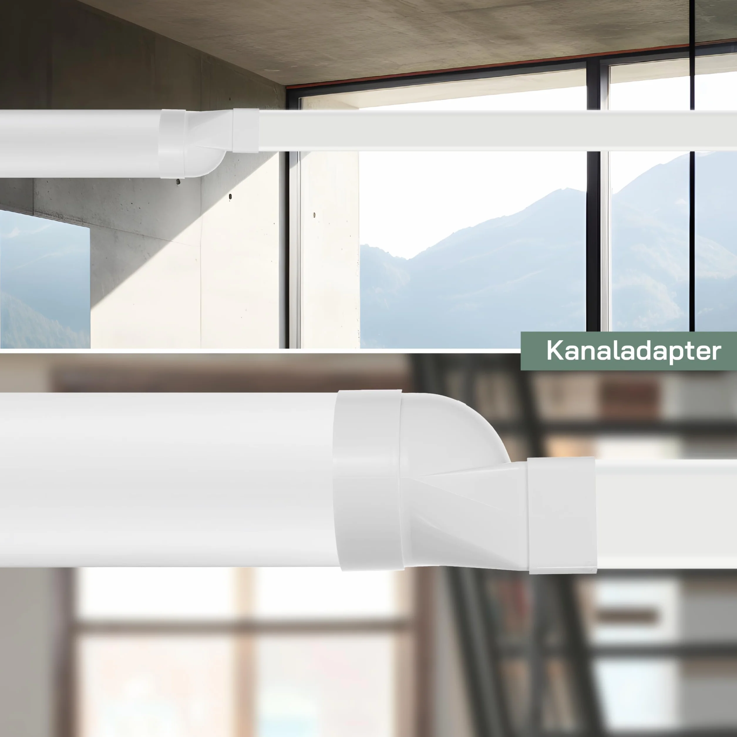 Sistemas de Ventilación conector rectangular plano de 110 x 55 mm a conducto redondo de Ø100 mm con entrada corta horizontal de tubería, acoplamiento de salida - para calefacción y refrigeración