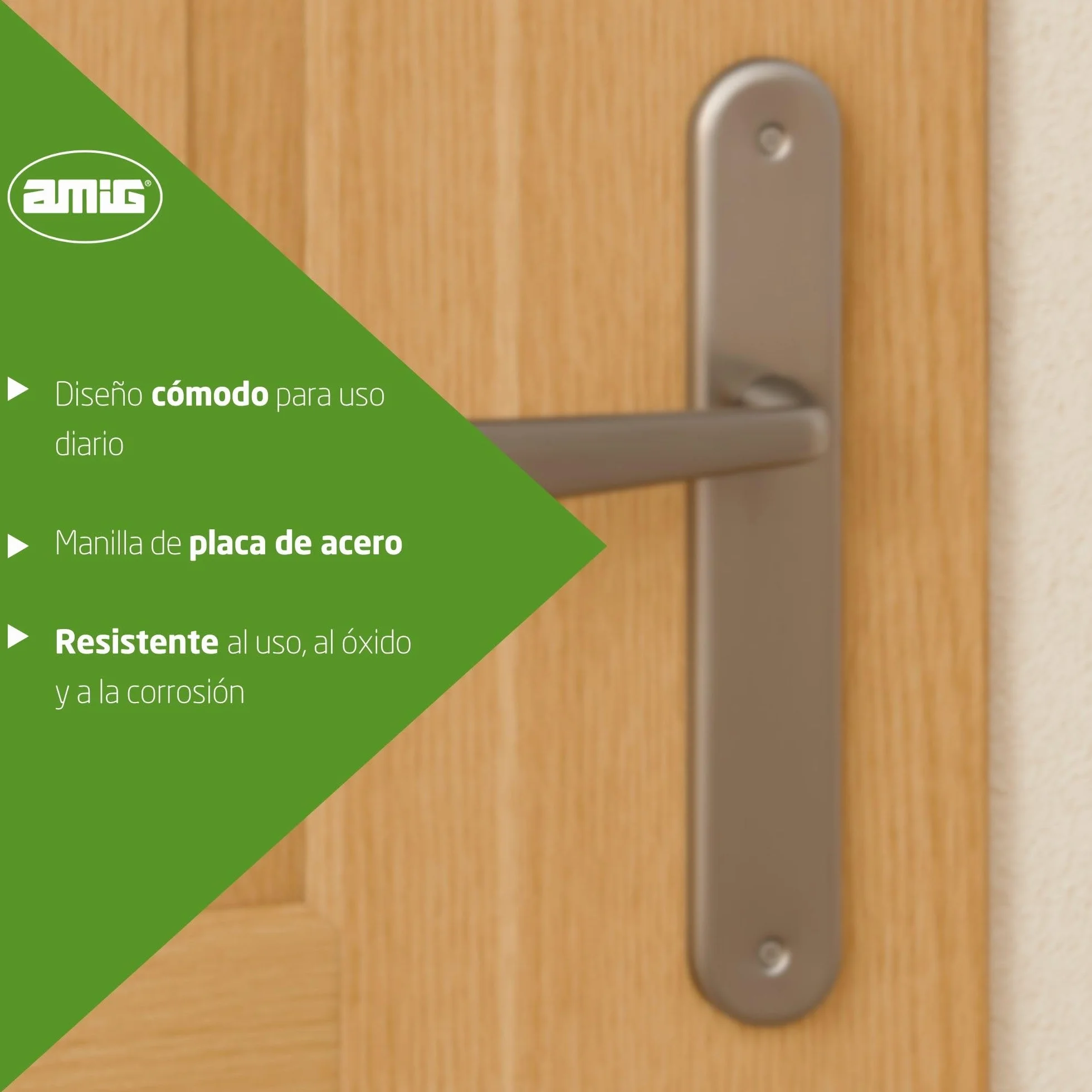 Amig - Juego de Manillas de Placa de Latón, Modelo 252P, Medida: 250 X 40 mm, Cuadradillo de 8 mm, Incluye tornillería, Acabado: Cromado mate