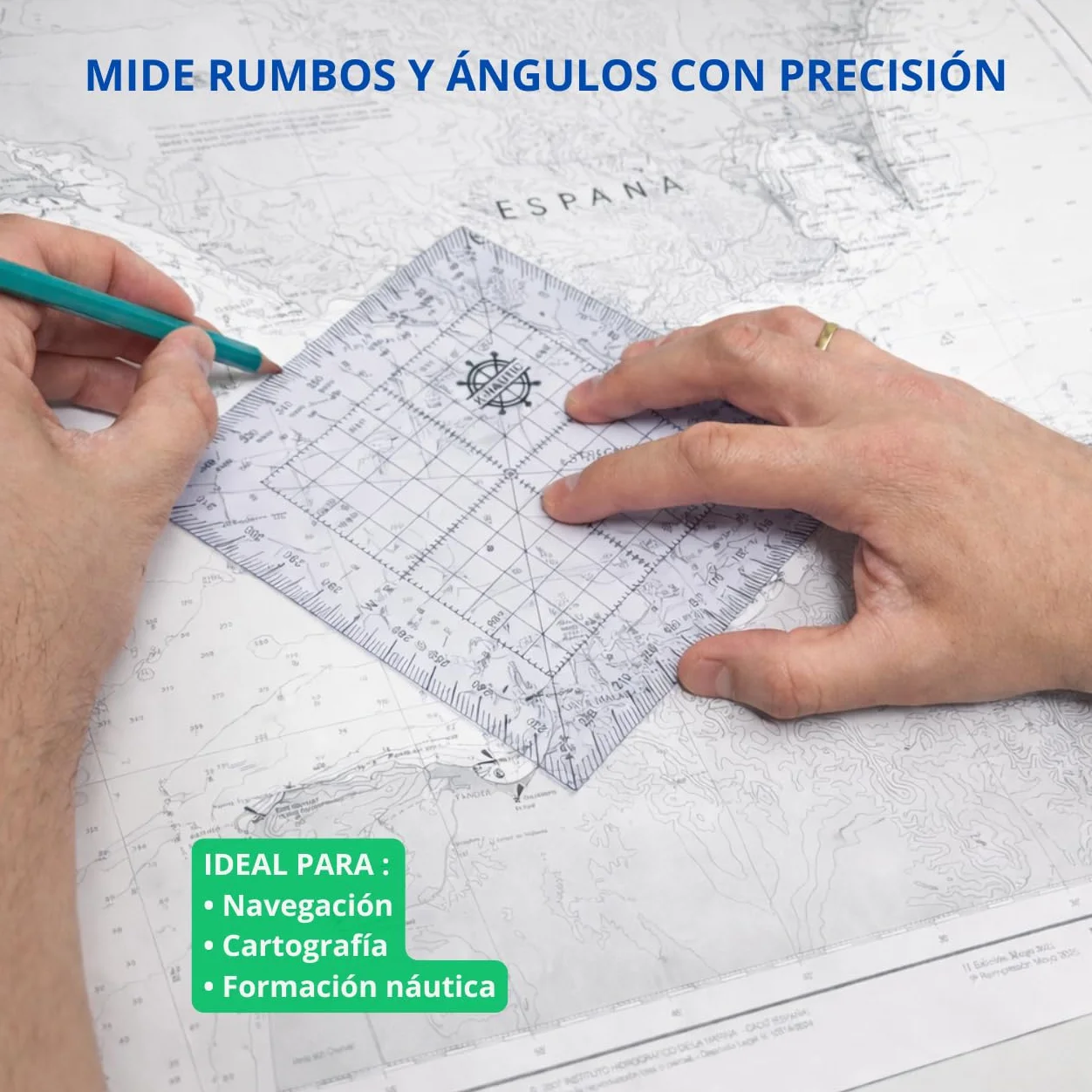 Transportador de Ángulos Náutico Cuadrado 150x150 mm Regla Profesional para Medir Rumbos y Demoras