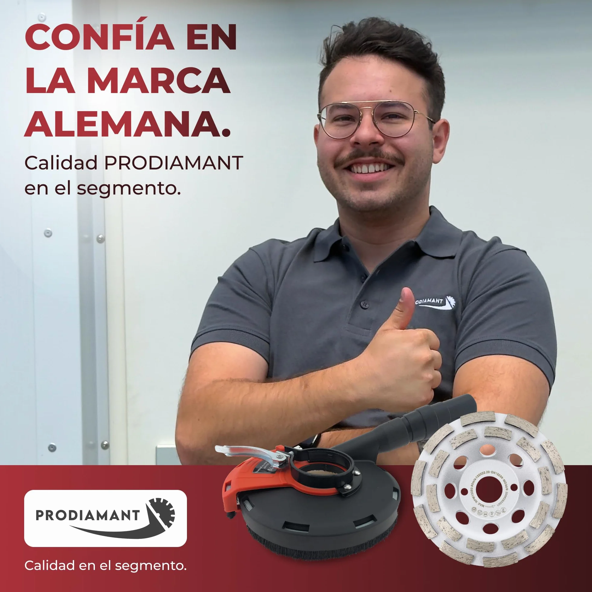 PRODIAMANT capuchón de aspiración para amoladora angular de 125 mm con disco de diamante de 125 mm en juego