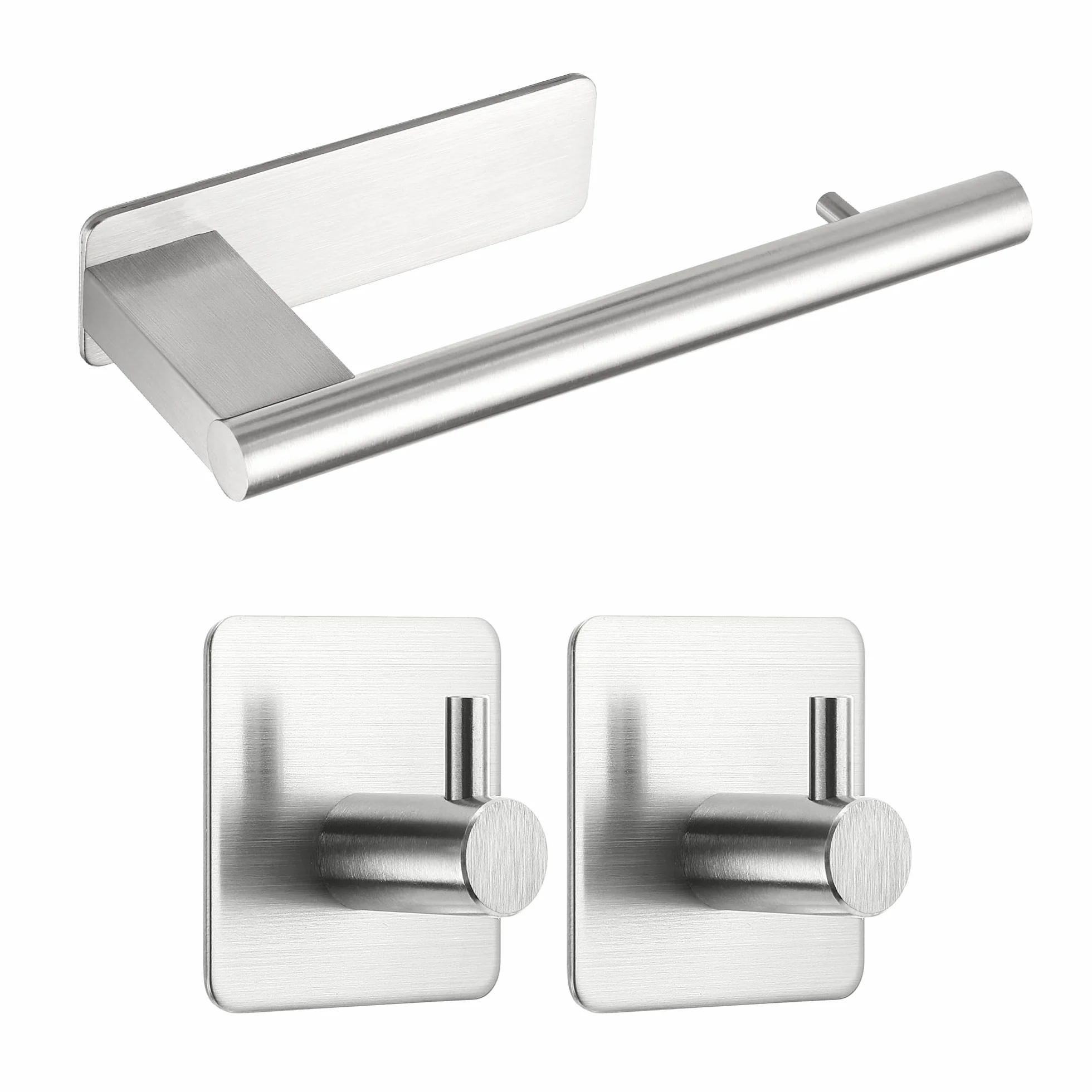 Portarrollos Papel Higienico y 2 Piezas de Ganchos Adhesivos, Portarrollos Adhesivo Baño de Pared, Portarrollos Papel Higienico Acero Inoxidable, Plata