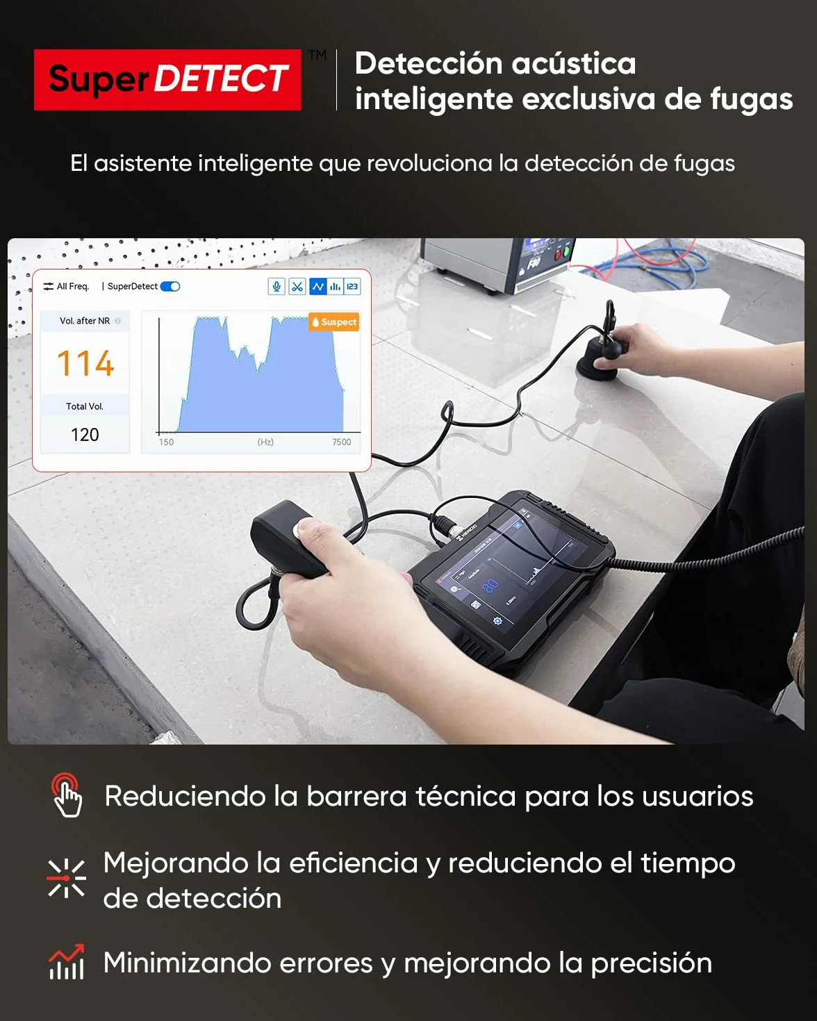 HIKMICRO AD21S Detector acústico de Fugas de Agua – Herramienta Profesional para detección de Fugas en tuberías subterráneas y en Interiores, con Auriculares y Estuche de Almacenamiento
