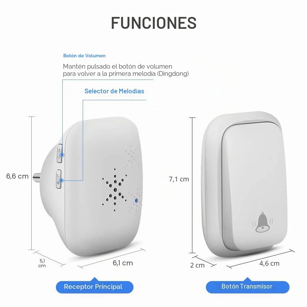 Timbre Inalámbrico sin Pilas, PDGROW Timbres Inalámbricos Impermeable Autoalimentado, 150M de Alcance, con 4 Niveles de Volumen, 38 Melodías, Indicadores LED