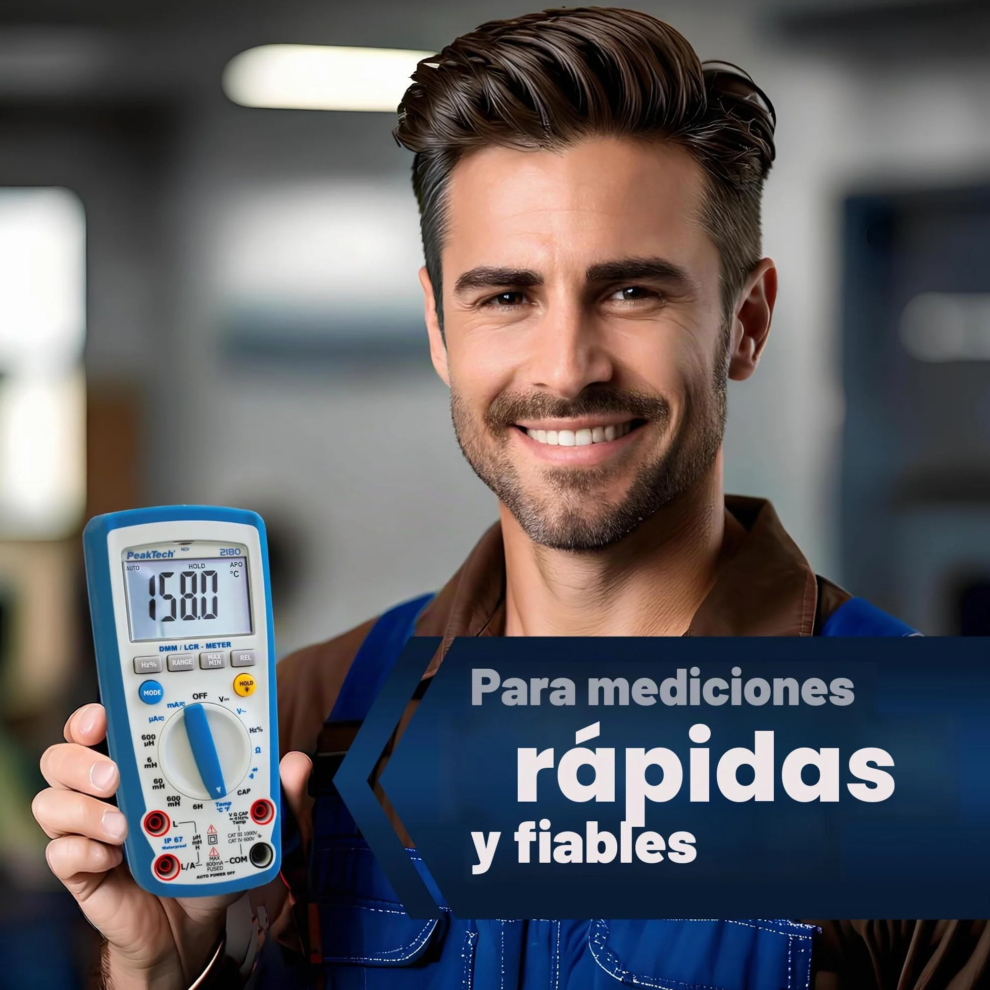PeakTech 2180 – Multímetro digital con medidor LCR, resistencia, capacitancia, inductancia, 6000 cuentas, rango automático, amperímetro, probador de continuidad pantalla LCD iluminada - CAT III 1000