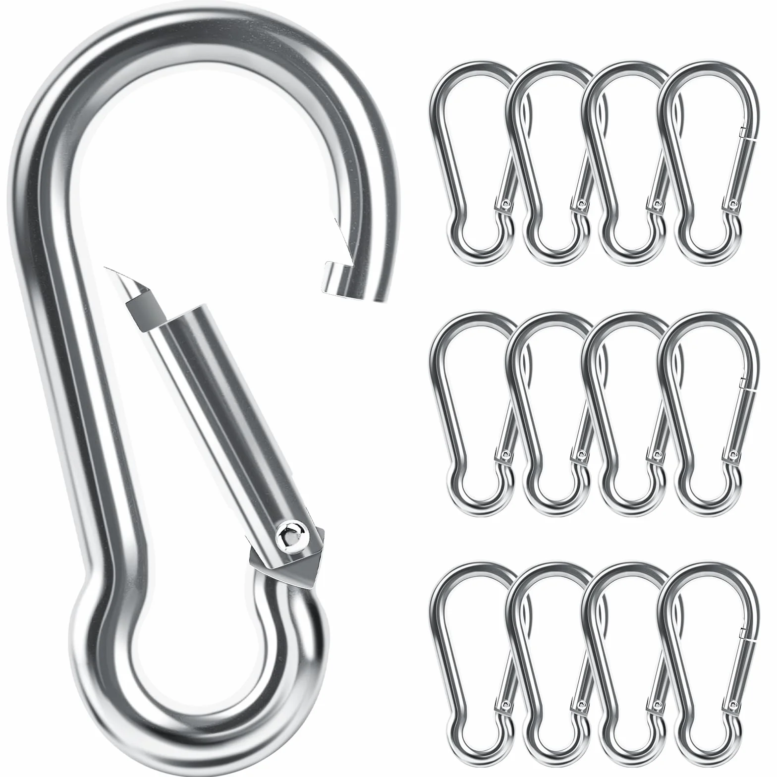 Caianwin Mosquetón M4 M5 M6 M8 M10 resistente mosquetón galvanizado con gancho de muelle, para mochila, correa de perro, camping, viajes, senderismo