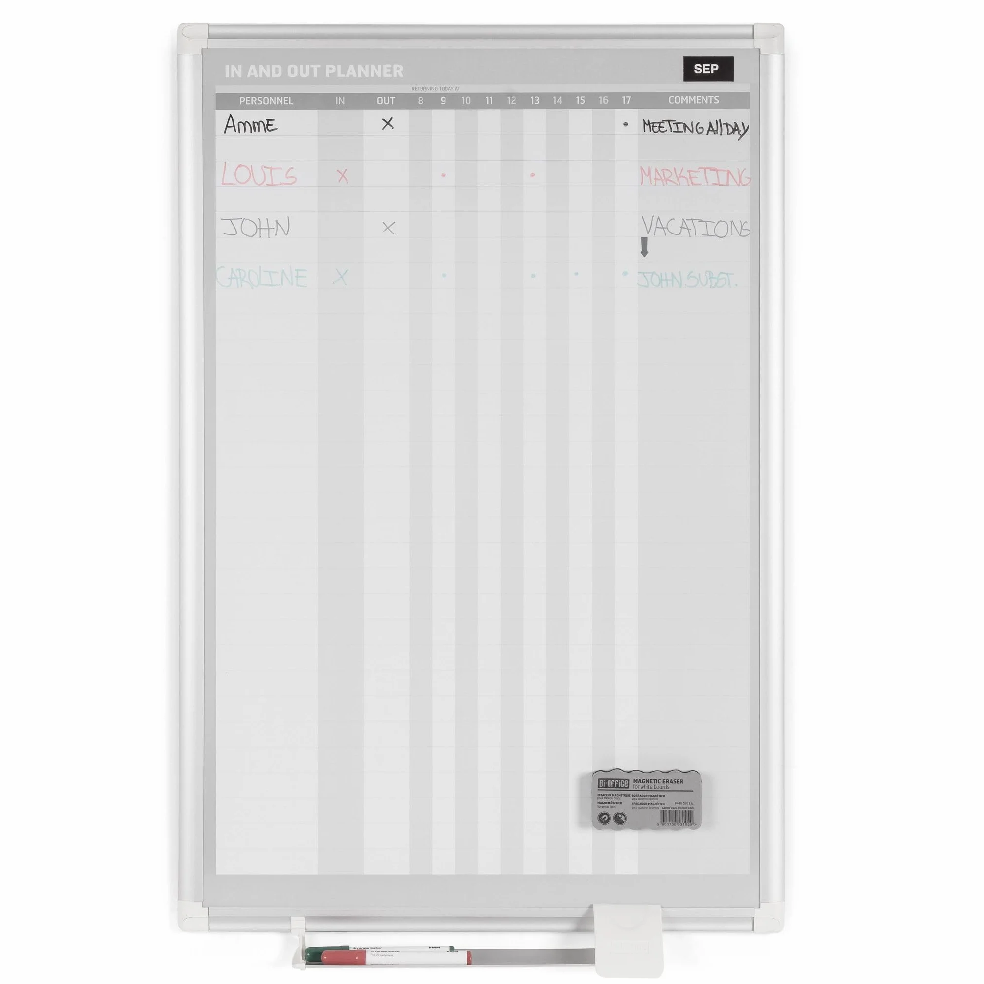 MasterVision Tablero planificador vertical magnético entrada salida