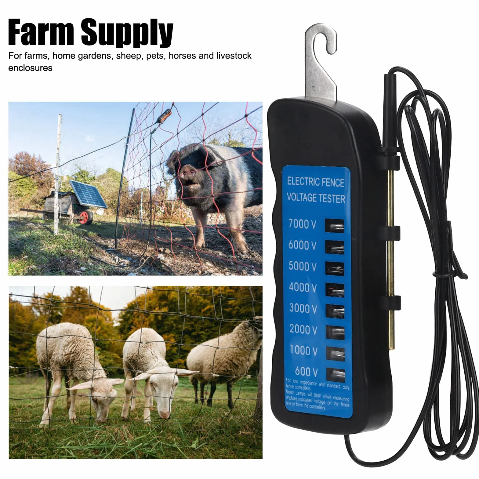 Yosoo Health Gear Probador de Cercas Eléctricas Portátil, Medidor de Voltaje 600-7000V, Detector de Fallas para Ganado y Agricultura