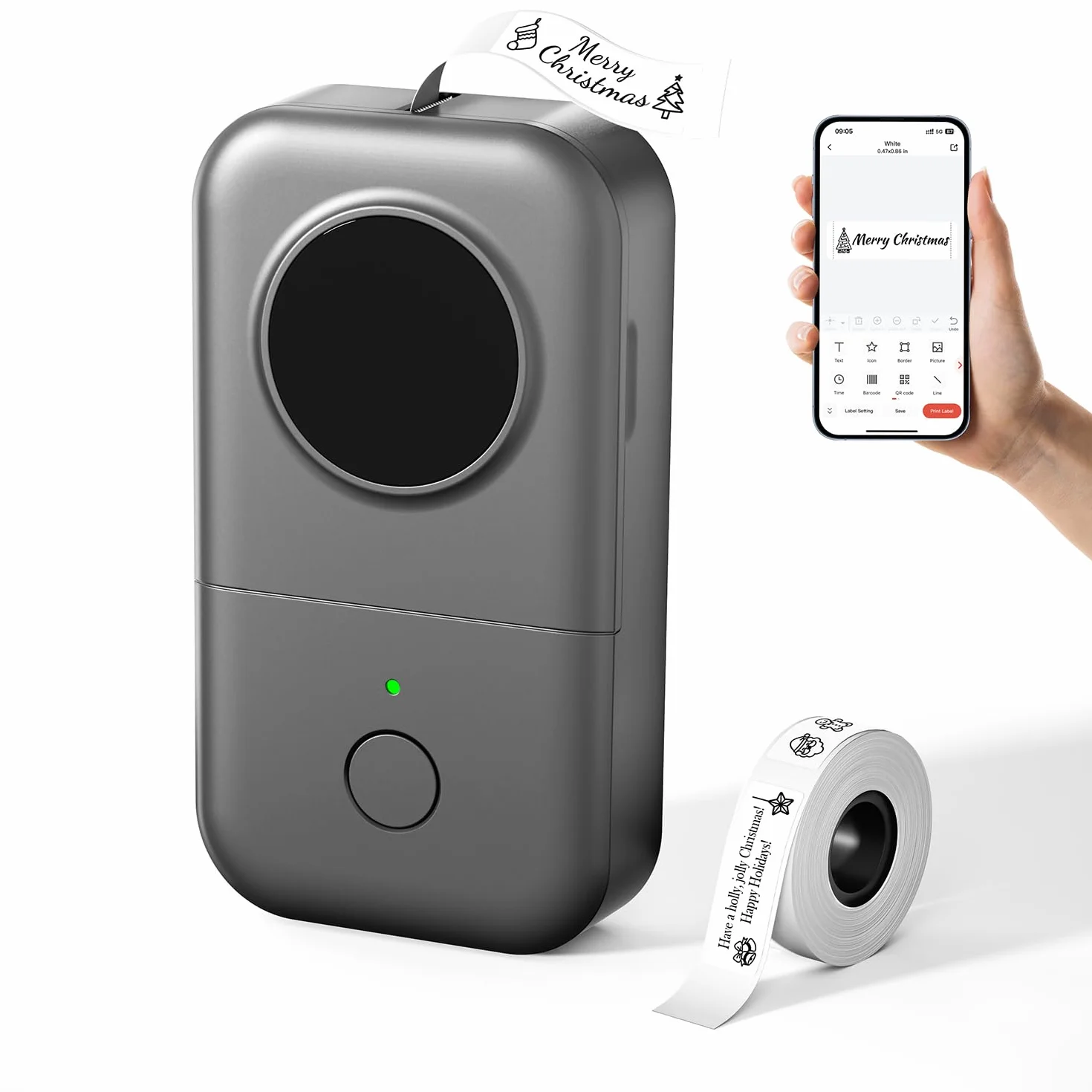 Phomemo D30 Impresora de Etiquetas Bluetooth Portátil - Mini Etiquetadora Adhesiva para Casa Oficina Escuela, iOS Android, 1 Rollo, Gris