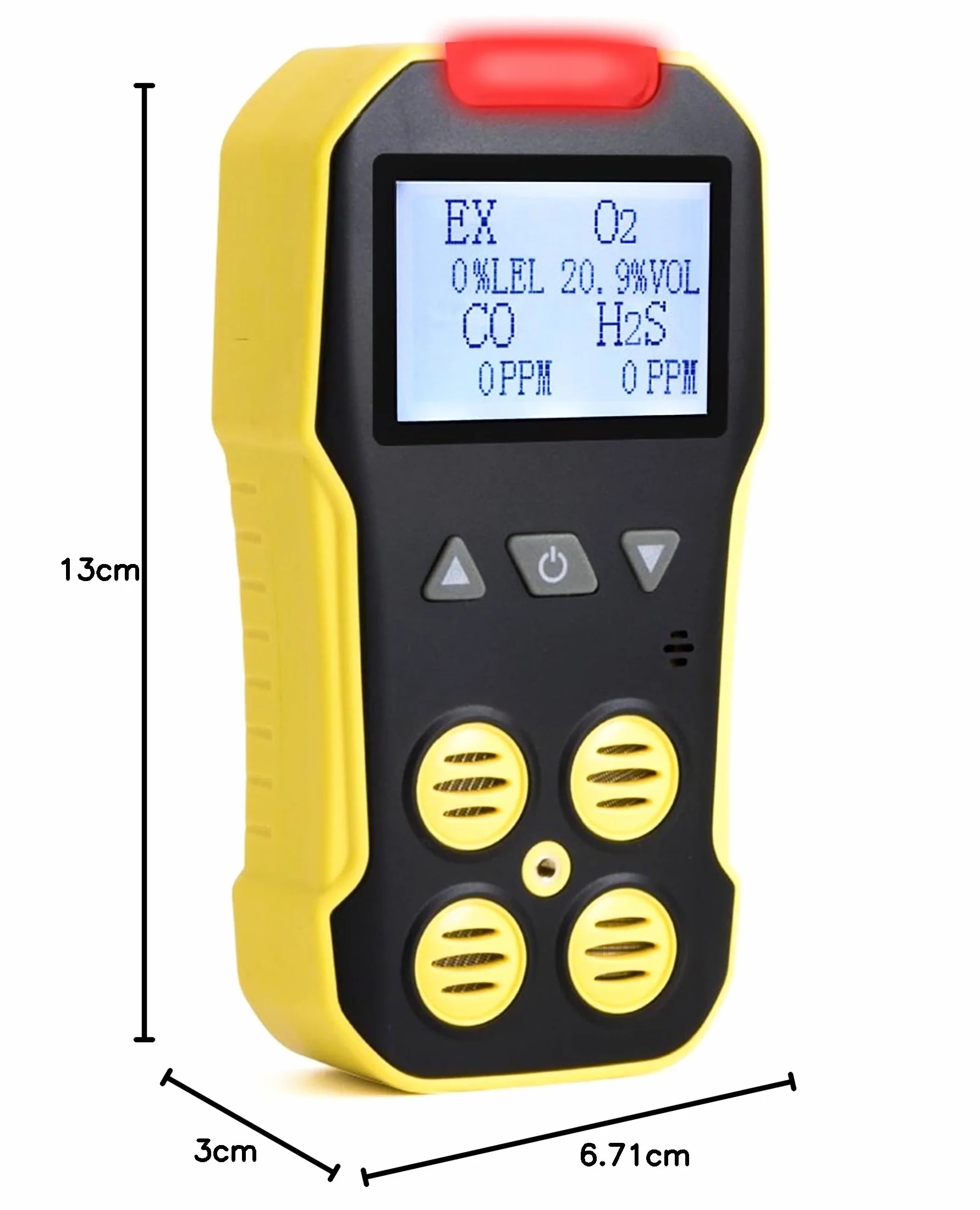Detector de 4 Gases O2 CO H2S LEL Certificado de Calibración Recarga USB Alarmas Pantalla Grande