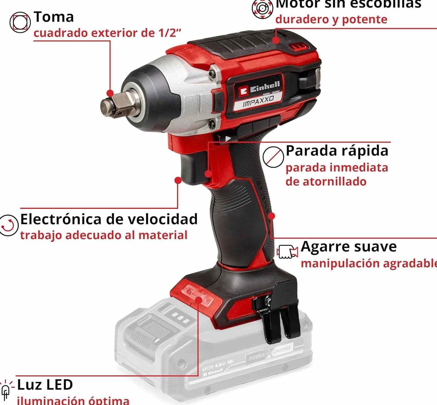 Einhell Atornillador de impacto con batería IMPAXXO 18/230 Power X-Change (18V, 230 Nm, motor sin escobillas, envío sin batería ni cargador)