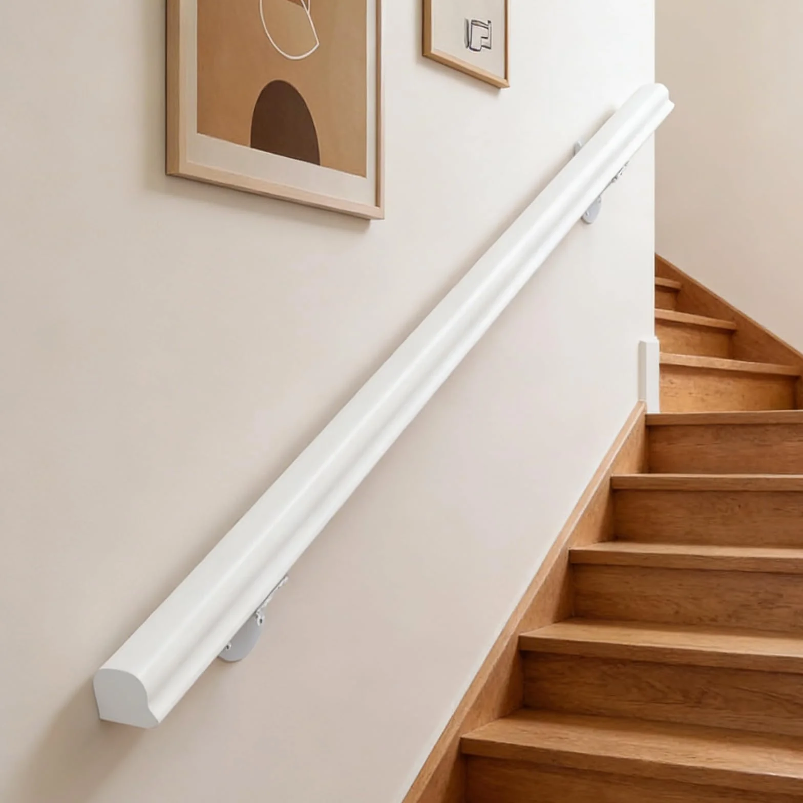 80cm Pasamanos Blanco de Madera Maciza | Barandilla Antideslizante para Escaleras del Hogar | Barra de Seguridad Resistente para Escaleras Interiores y Exteriores, Pasillos, Áticos y Patios