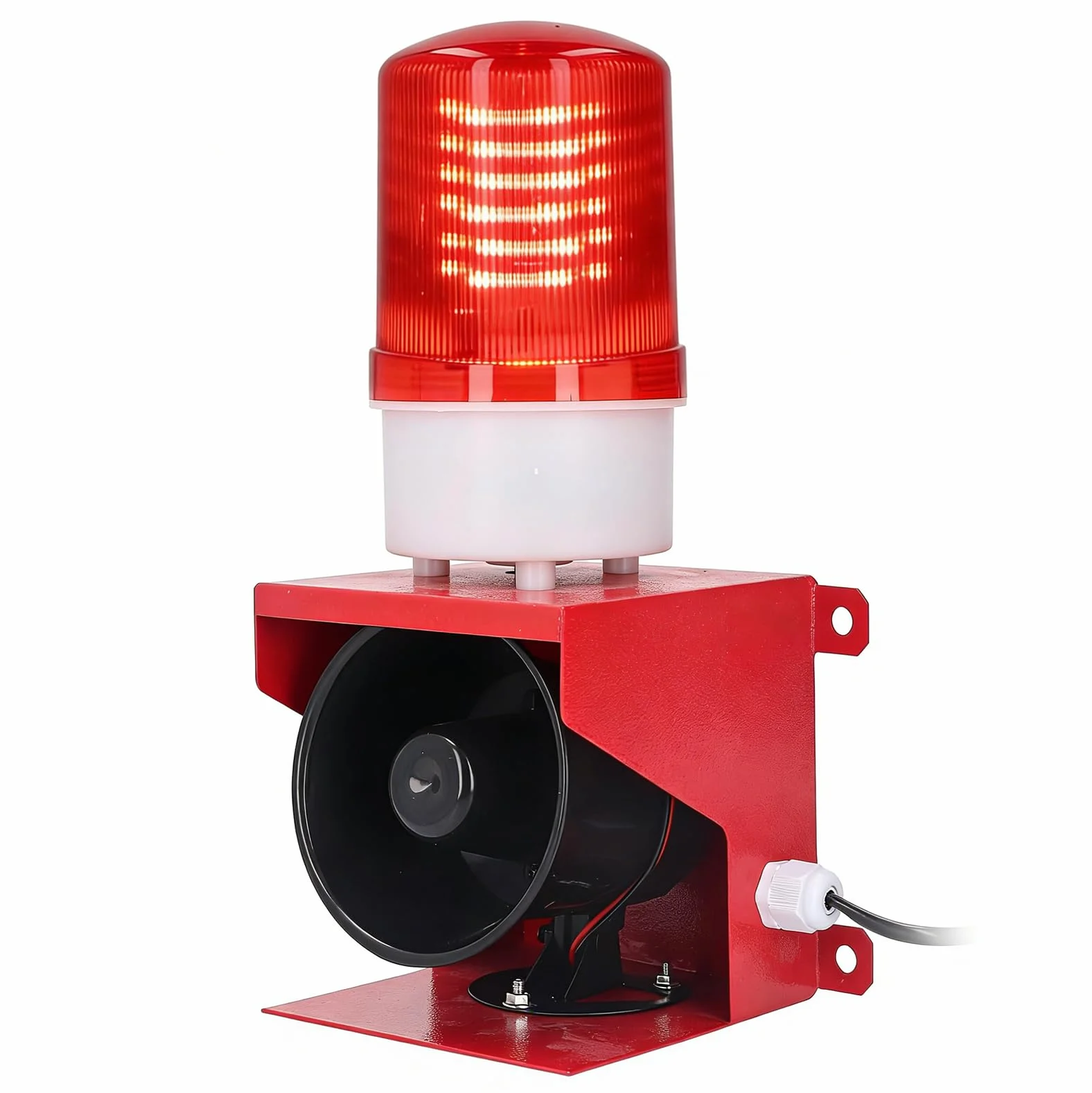 Sirena Industrial 115 dB con Luz LED Intermitente, Volumen Ajustable, IP65 Impermeable, Alarma Acústica y Visual AC 220V, Avisador de Seguridad, Luz de Advertencia LED, Enchufe UE