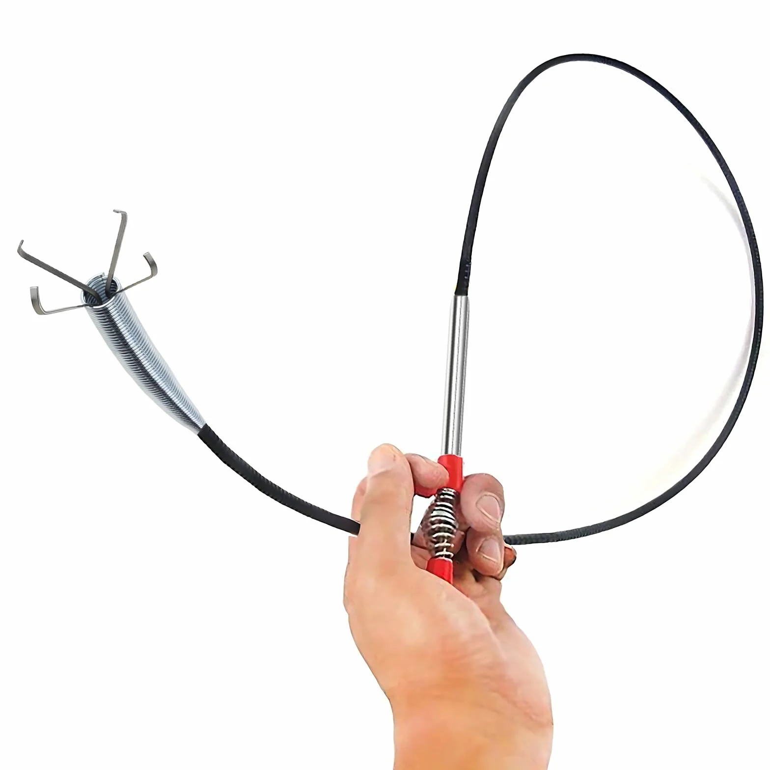 Herramienta flexible para eliminar obstrucciones de drenaje, atrapador de pelo de serpiente de fontanería extra larga con garra de agarre de 4 puntas, alcanzador de resorte resistente para fregadero