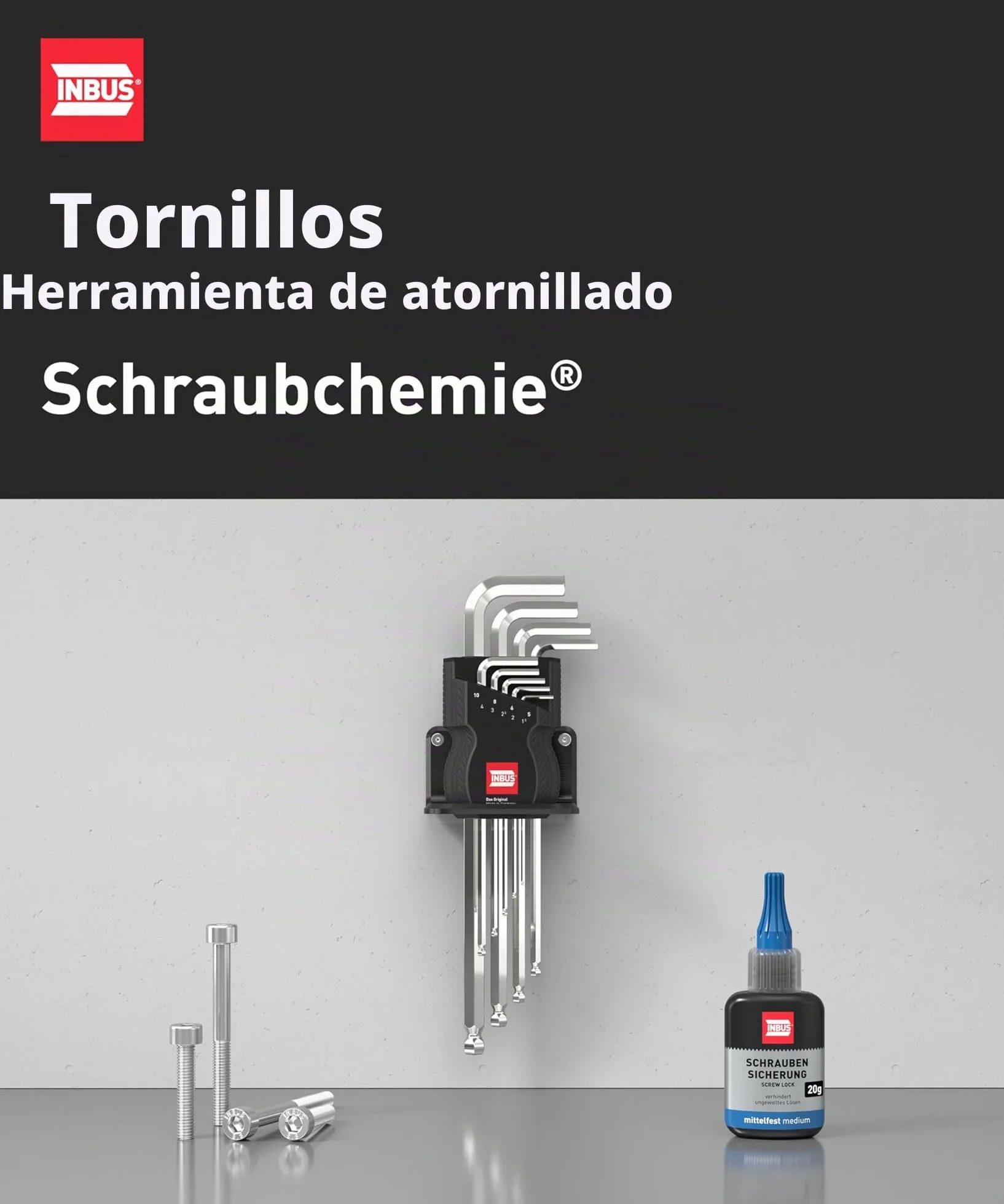 INBUS® 70129 Set de llaves hexagonales con mango en T 8pz, 2–10mm, con HybridTouch — Made in Germany