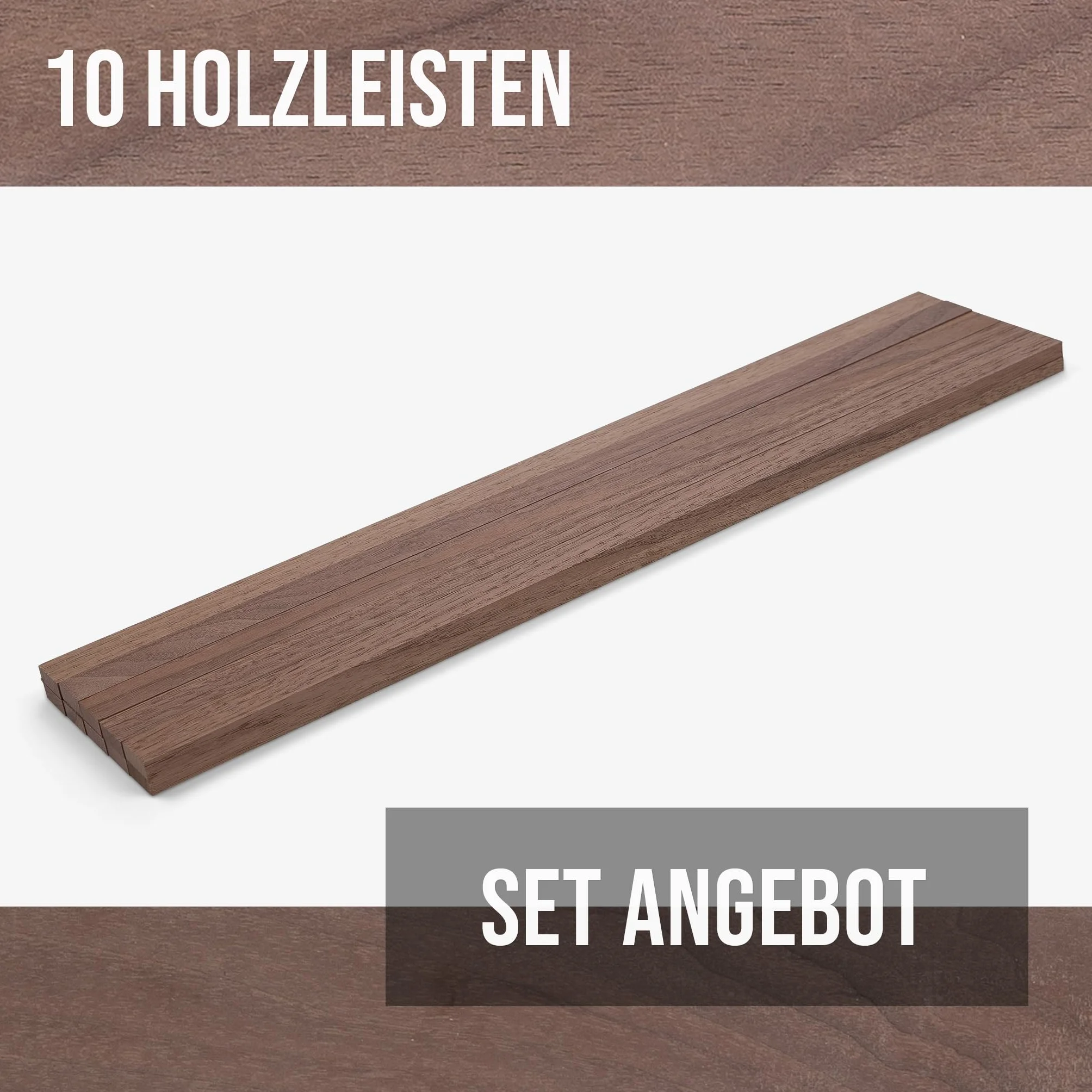 Juego de 10 listones de madera de nogal cepillado, 500 × 25 × 8 mm, listones de madera maciza natural y listos para pegar, para construcción de muebles y construcción de interiores