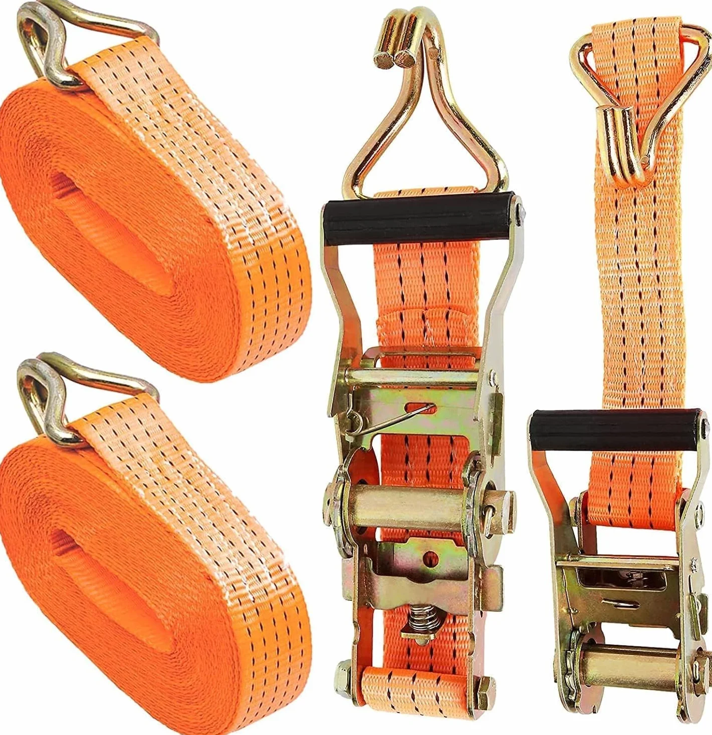 Cinchas de Amarre 3000kg 10m con Carraca y Ganchos, Correas Tensoras con Carraca 50mm para Carga, Moto, Remolque, Truck – 2 Unidades Color Naranja