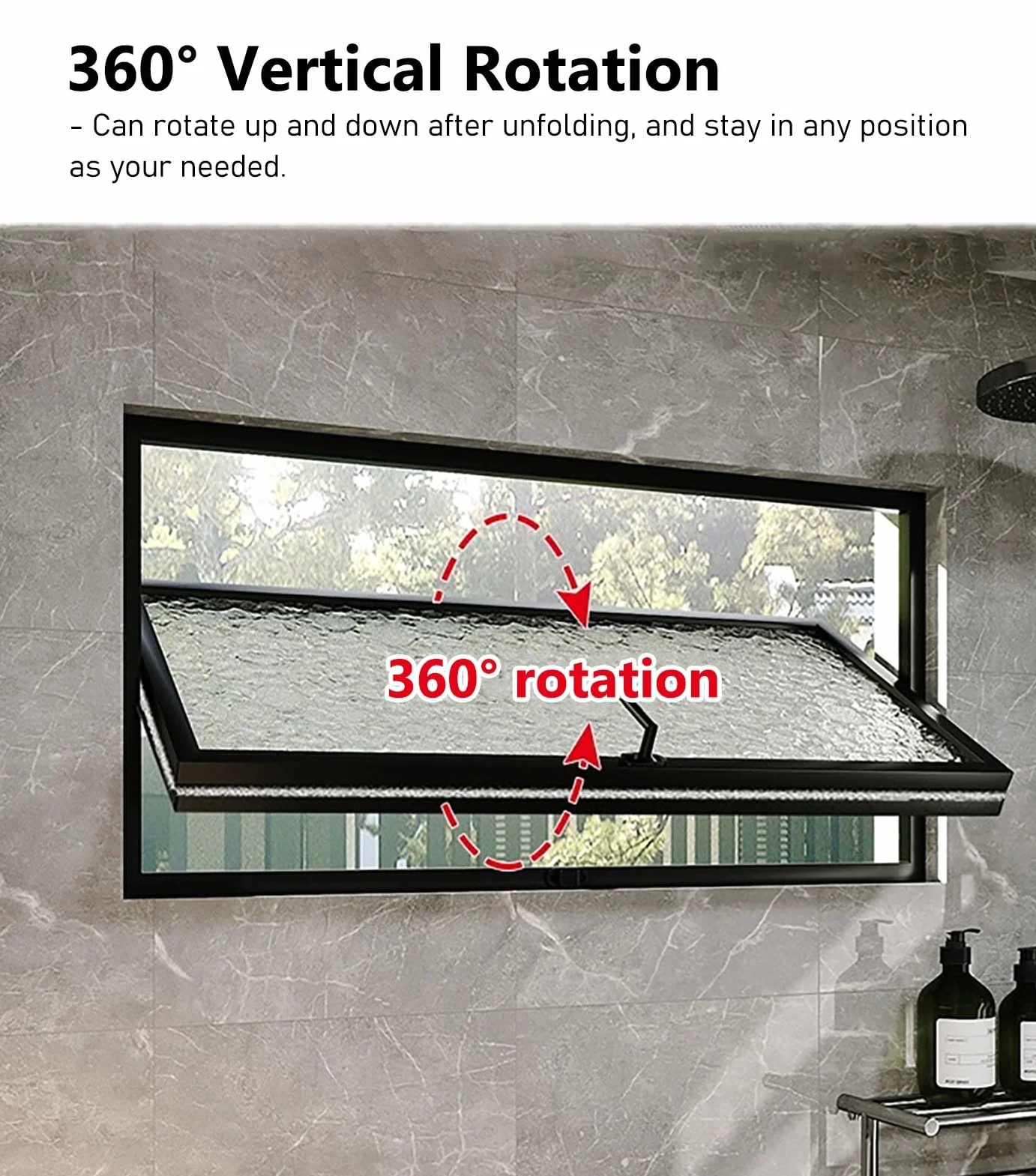Ventanas Ventana de Baño Pivotante de 360 ​​grados con Vidrio Estriado, Ventana de Travesaño de Cobertizo con Manija, Ventanas de Reemplazo Rectangulares, Ventana Empotrada para Garaje/oficina(White,9