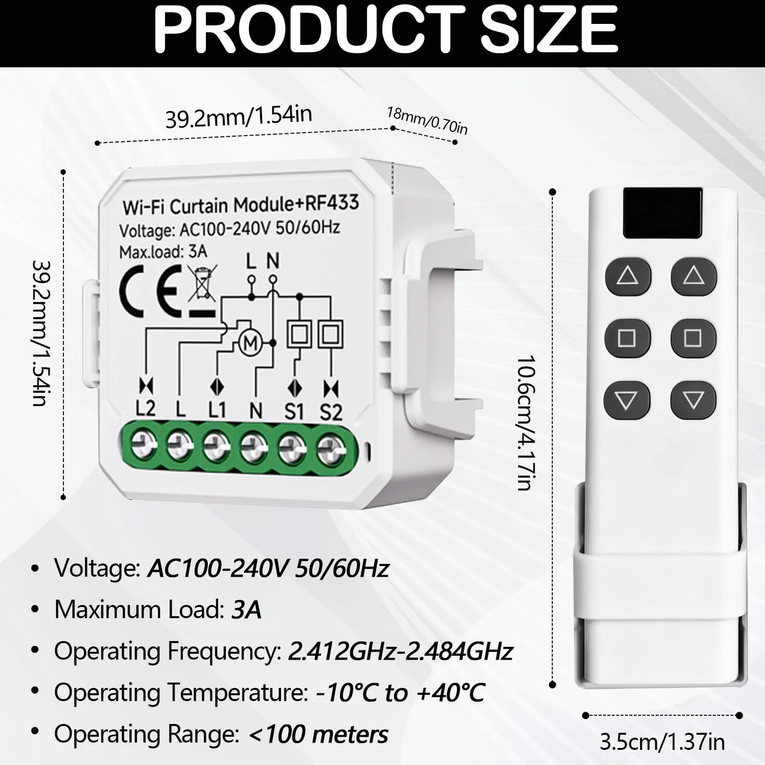 Interruptor de Persianas Por Radio, Interruptor Inalambrico de Cortina Enrollables Inteligente de 240V 2 Módulos de Control de Cortinas con 1 Interruptor de Control Remoto Inalámbrico para Persianas
