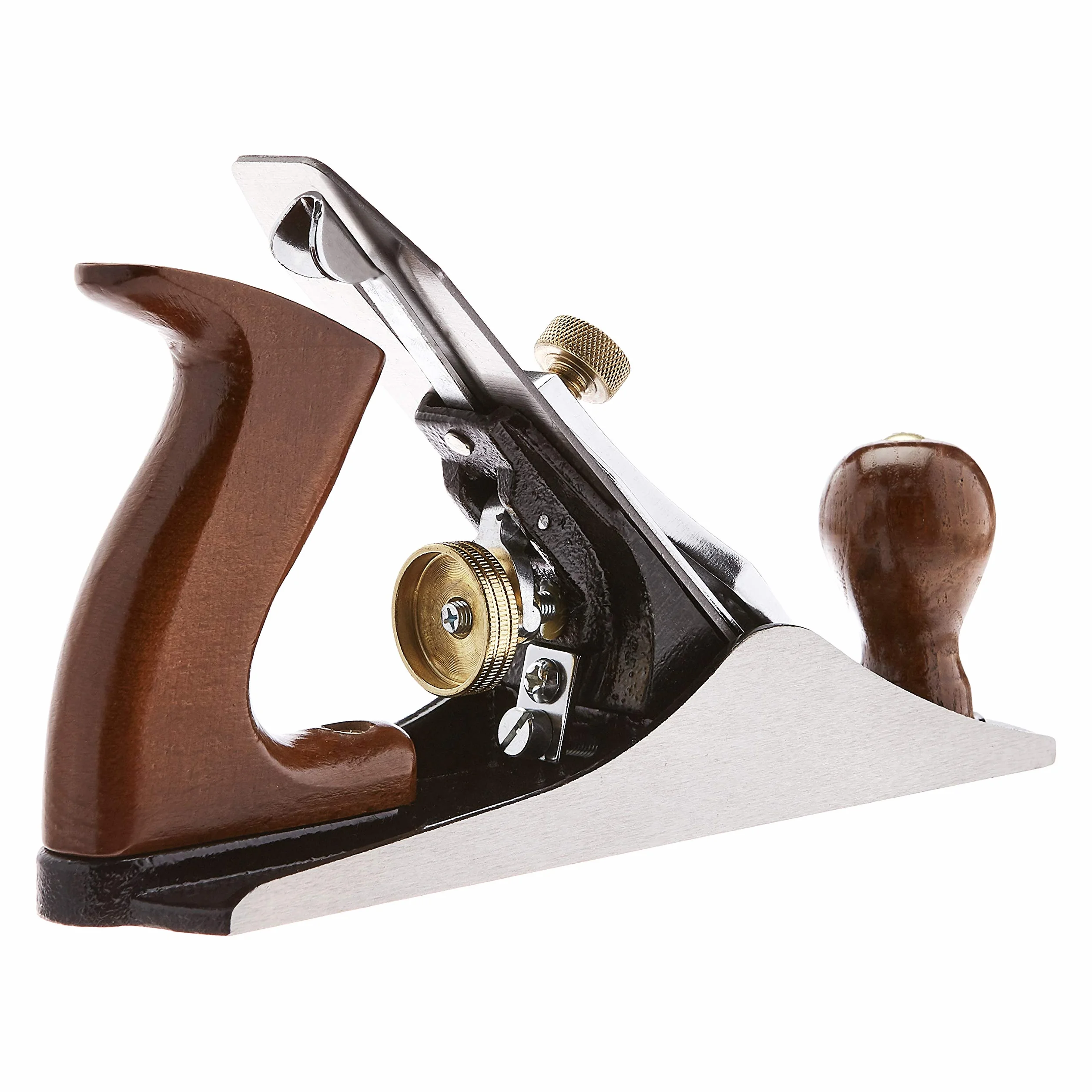Amazon Basics Cepillo manual para banco de alisado universal ajustable, no. 4, hoja de 50.8 mm y mangos de madera para un trabajo preciso, Marrón