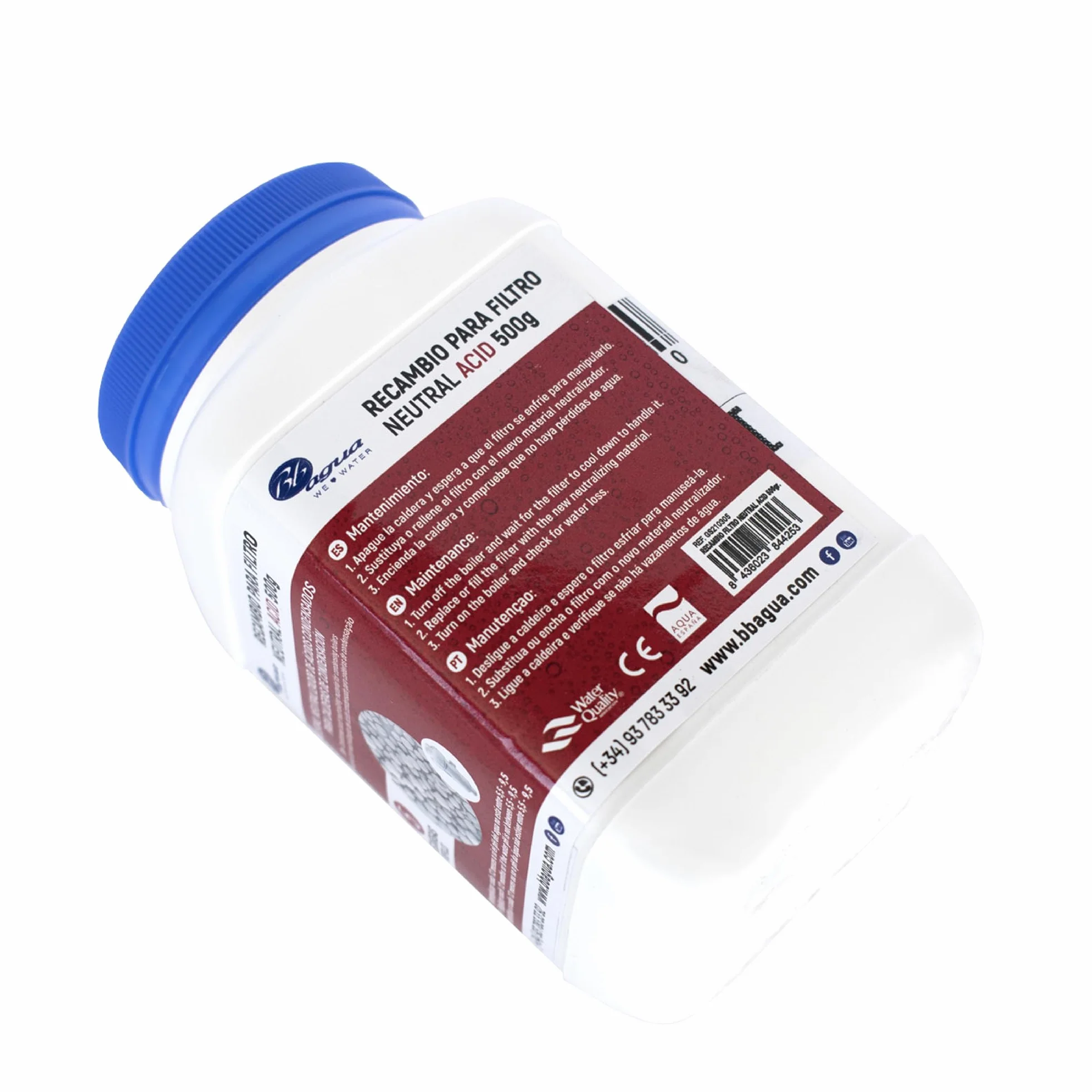 Material Neutralizador de Ácido Condensados para Caldera de Condensación. Recambio para Filtro Neutral Acid de la marca Bbagua. Envase de 500 Gramos. Bbagua.