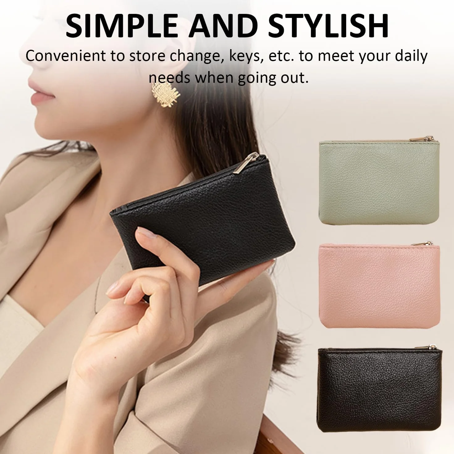 Mini monedero de 3 piezas con cremallera - Cartera suave para guardar monedas, llaves y objetos pequeños