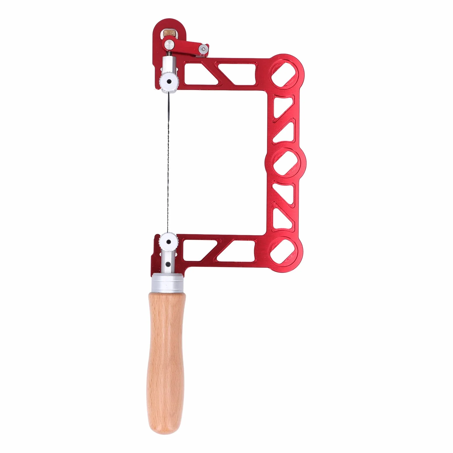 Mini sierra caladora PolyGen con marco en forma de U de 3 pulgadas y hojas de acero de aleación, una sierra caladora manual compacta con mango de madera para fabricación de joyas (4 pulgadas)