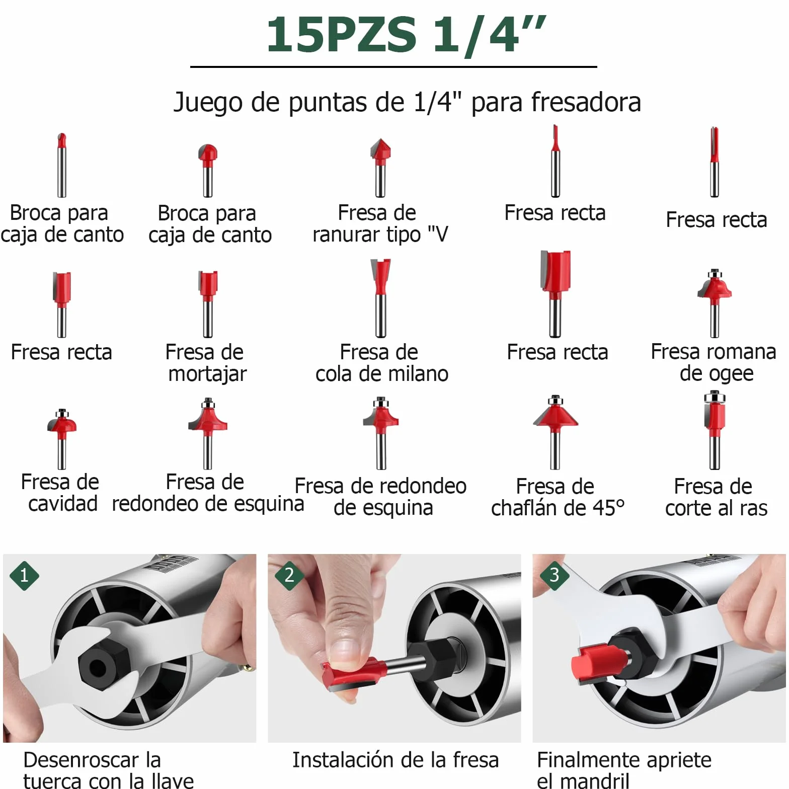 JiGiU Fresadora de Madera 800W Rebajadora Eléctrica 6.35mm(1/4 pulgada) 30000r/min con Función de Control de Velocidad para Ranurado Rectificadora con 15piezas Fresas
