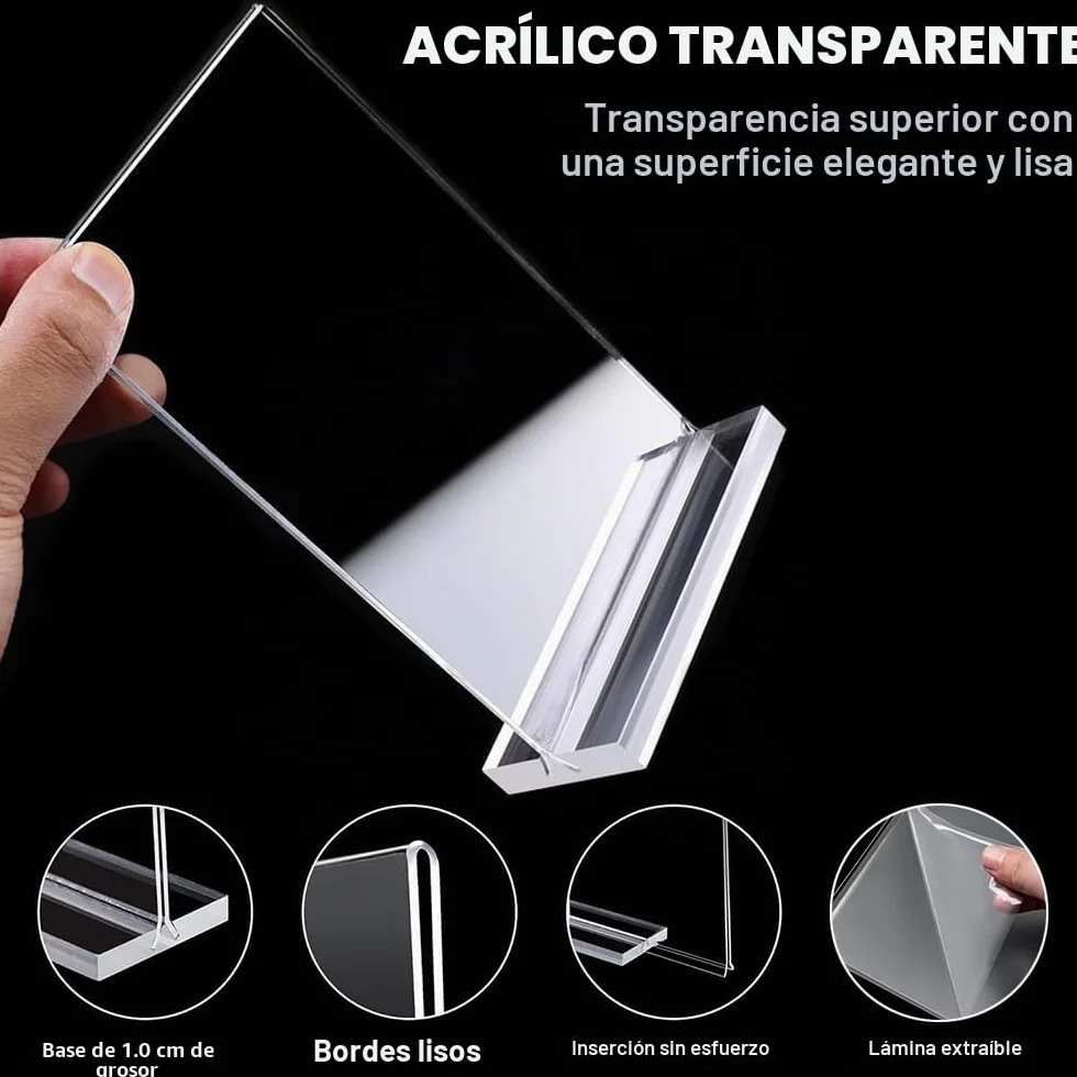 Porta Menús de Sobremesa A4, Juego de 4, Soporte Acrílico Transparente 21x29,7 cm para Restaurantes