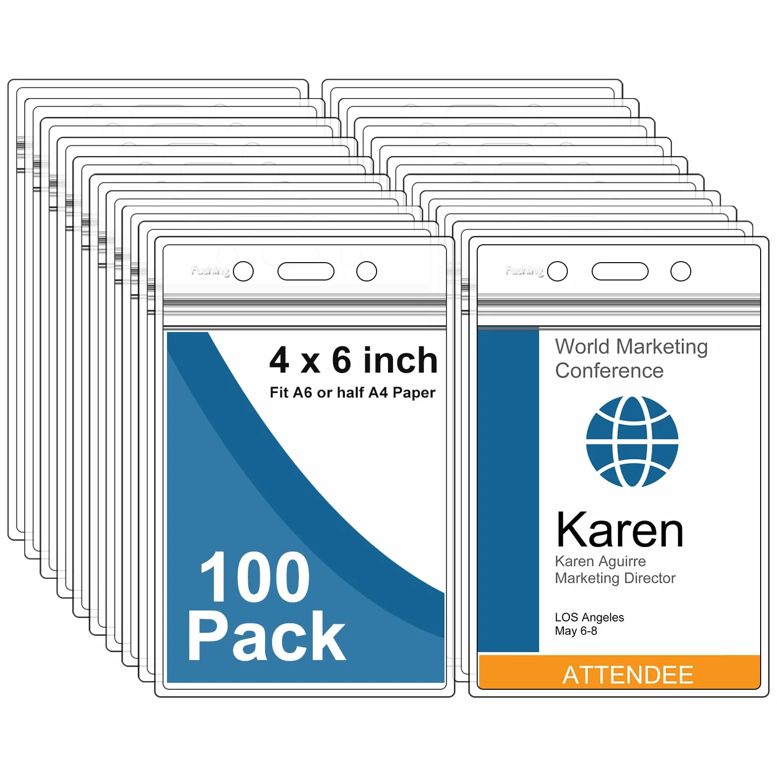 Fushing Pack de 100 plástico transparente vertical Badge titulares, nombre Tag titulares, titulares de la tarjeta (XXL)