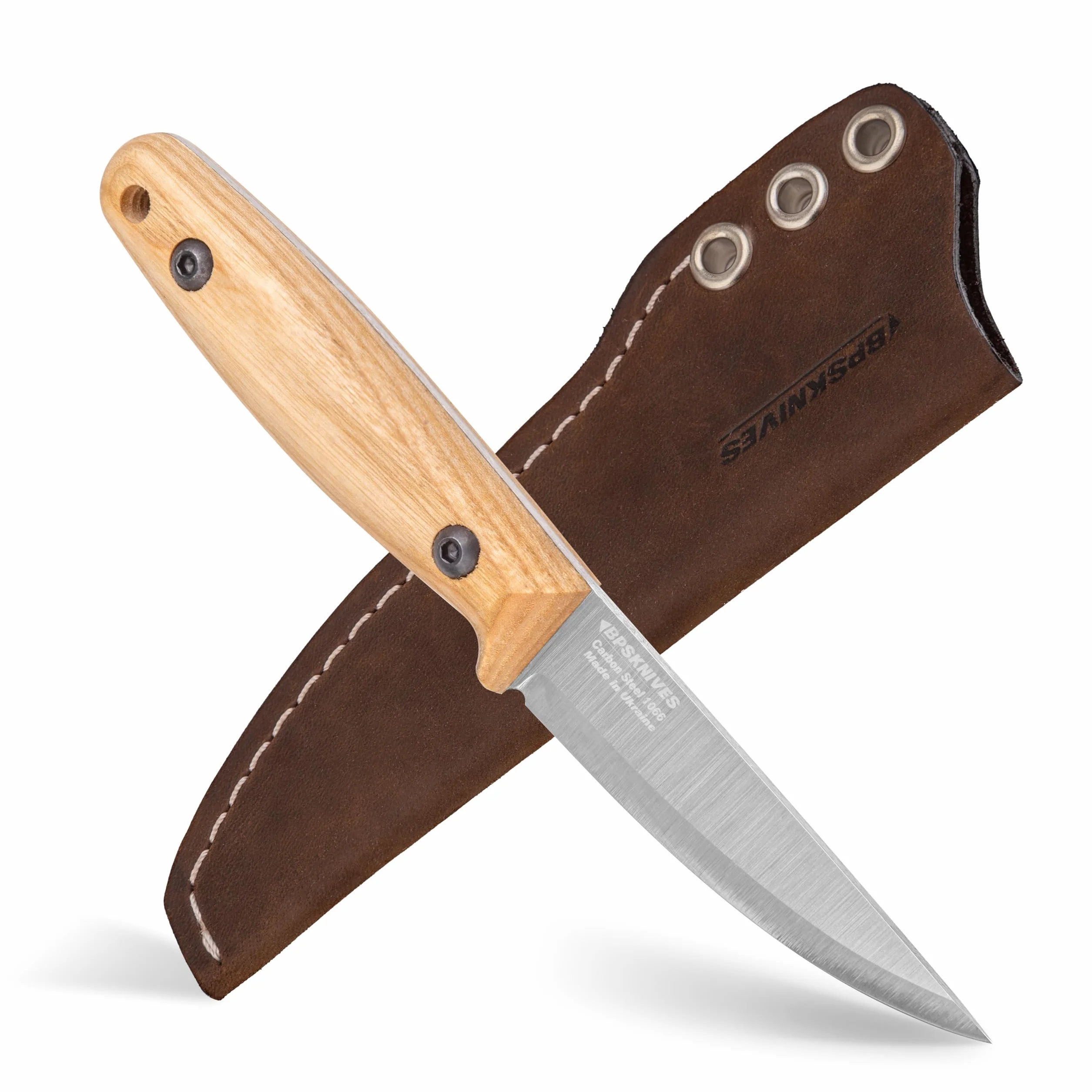 BPSKNIVES Finn Lite - Cuchillo Puukko - Cuchillo de hoja fija de acero al carbono con funda de cuero - Cuchillo pequeño de espiga completa - Cuchillos de campamento - Cuchillo de campamento escandina