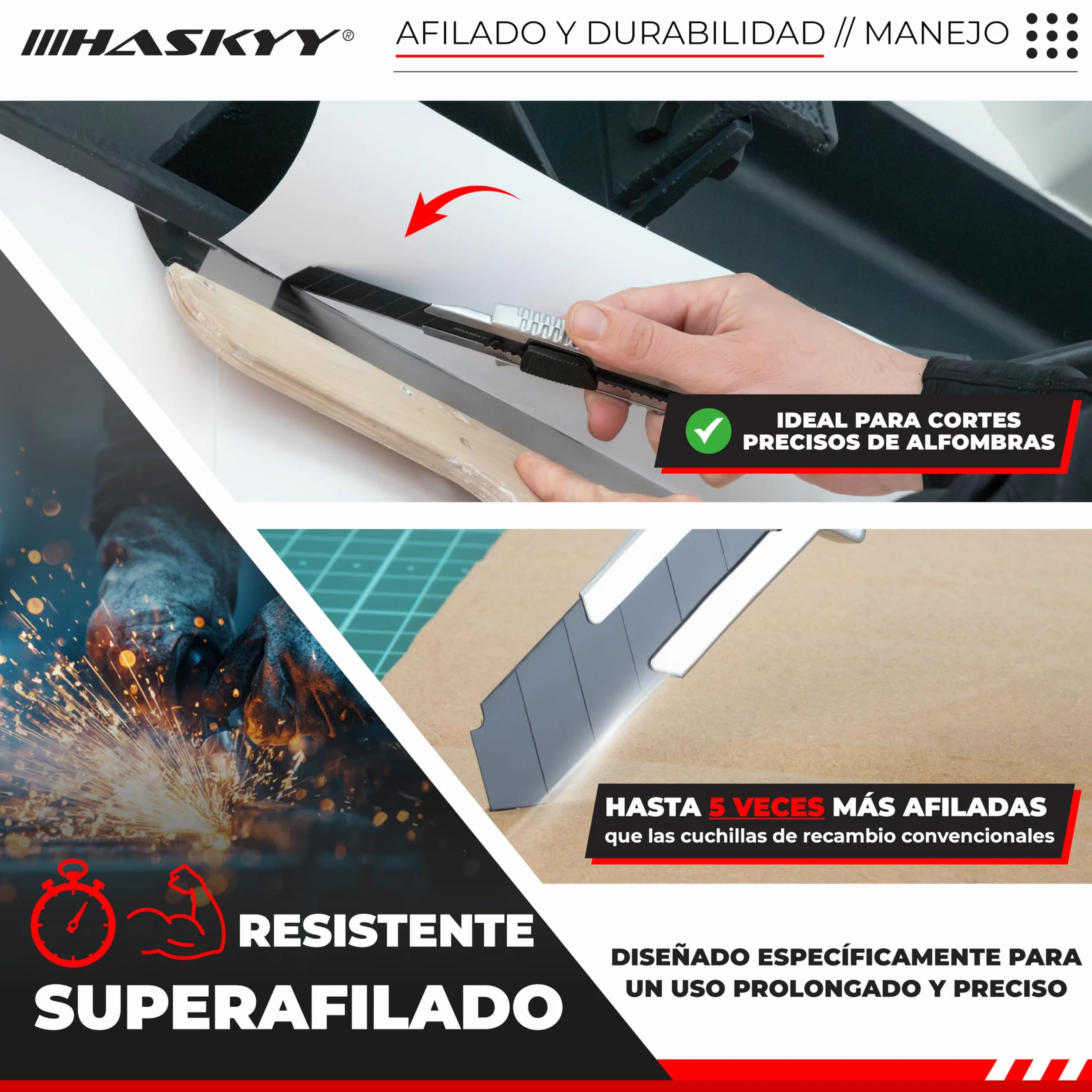 HASKYY Pack 2 Cúteres Profesionales 18mm + 5 Hojas SK5 Premium - Navajas de Seguridad con Auto-Lock