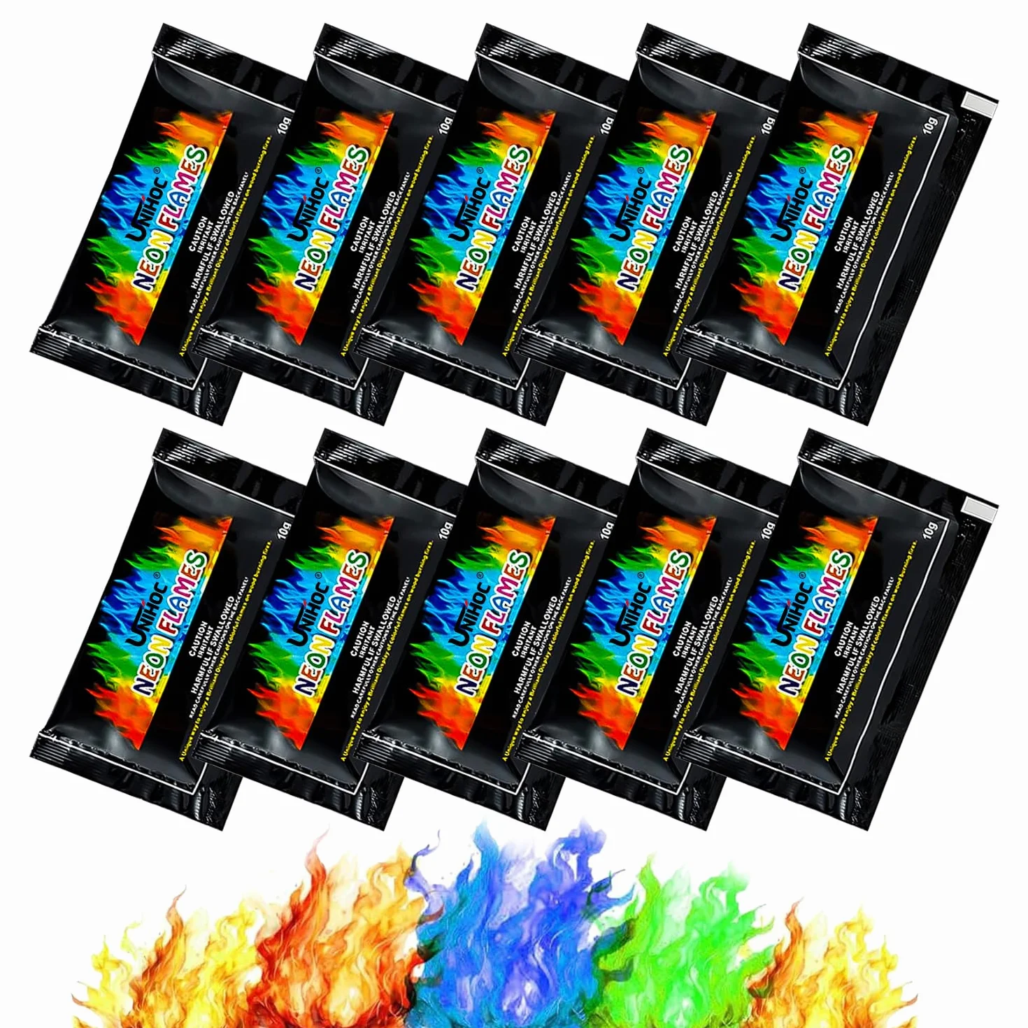 Polvo De Colores De Fuego, 10 x 10g Polvo De Fuego De Color Llama, Fuego De Arco Lris Místico, De Polvo para Fogata Mística con Llamas De Colores, Es Adecuado para Combinar Halloween y Navidad