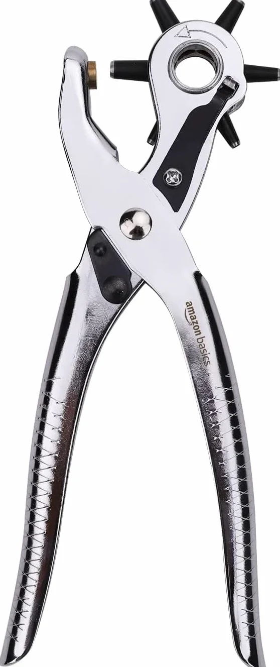 Amazon Basics Juego de perforadora de cuero, rotativa, herramienta para hacer tamaños de agujeros múltiples, Plata