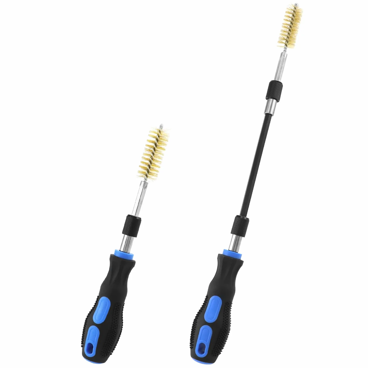QWORK® 38 uds. Juego de cepillos redondos de nailon/acero inoxidable/latón, cepillos limpiapipas limpia-inyectores Ø8-19 mm con extensión de 150 mm para limpieza y desbarbado