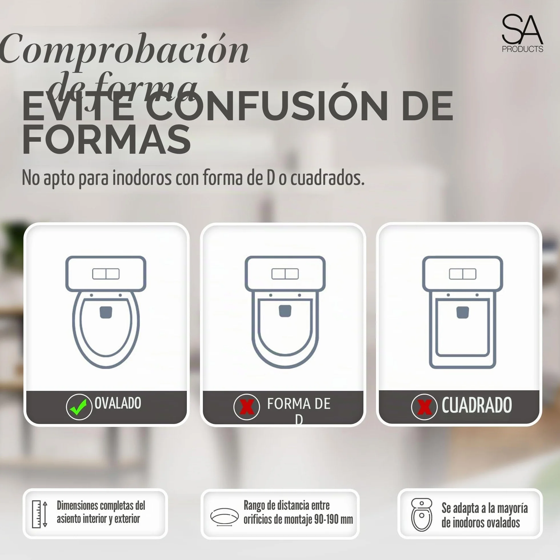 SA Products Tapa WC Universal Ovalada con Cierre Suave y Liberación Rápida, Asiento de Inodoro de Termoestable con Bisagras ABS y Tornillos, 44,1 x 36,5 x 5 cm, Blanco, Fácil Limpieza e Higiene